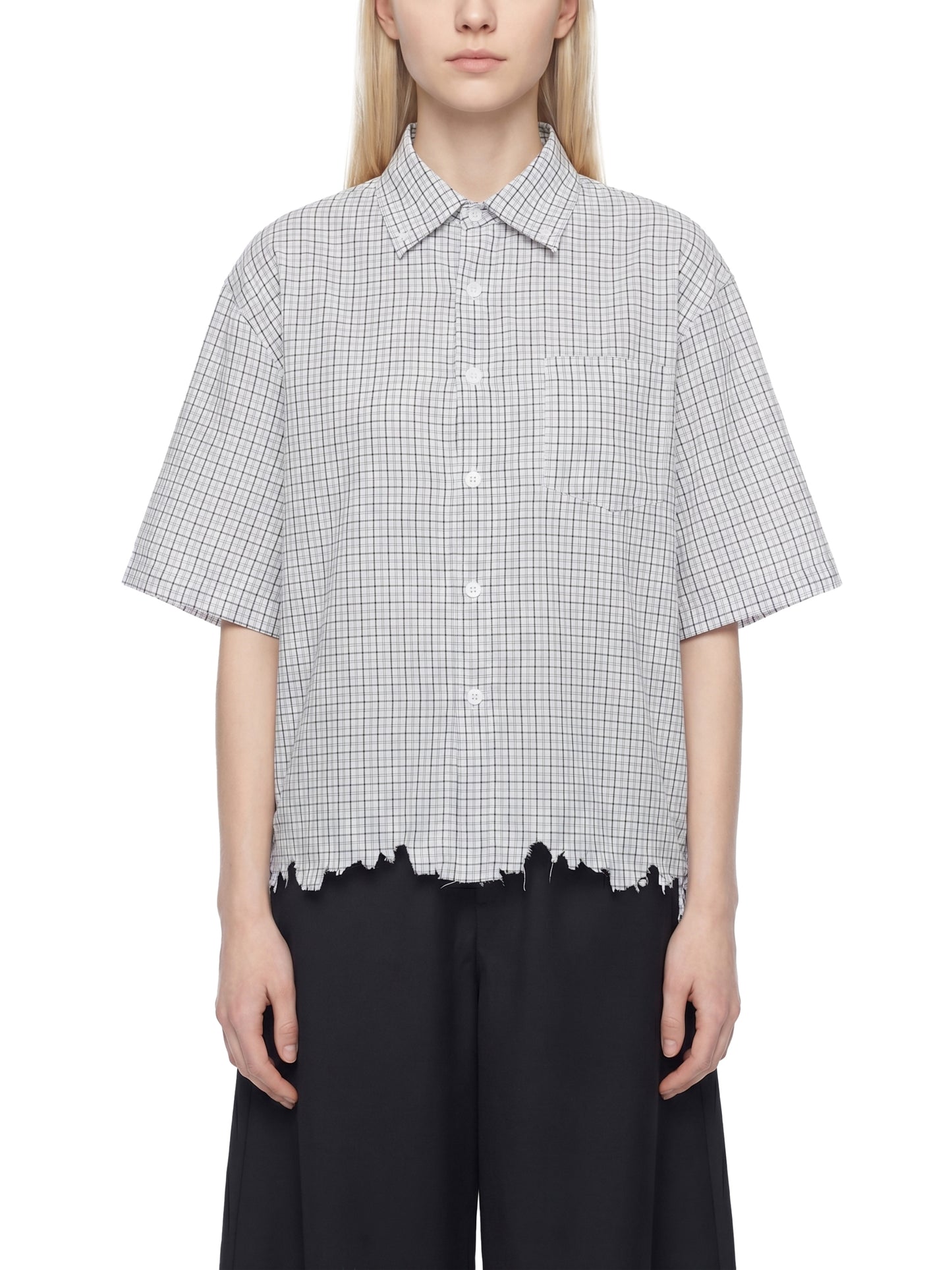 DISTRESSED PLAID BOXY SHIRT - WHITE