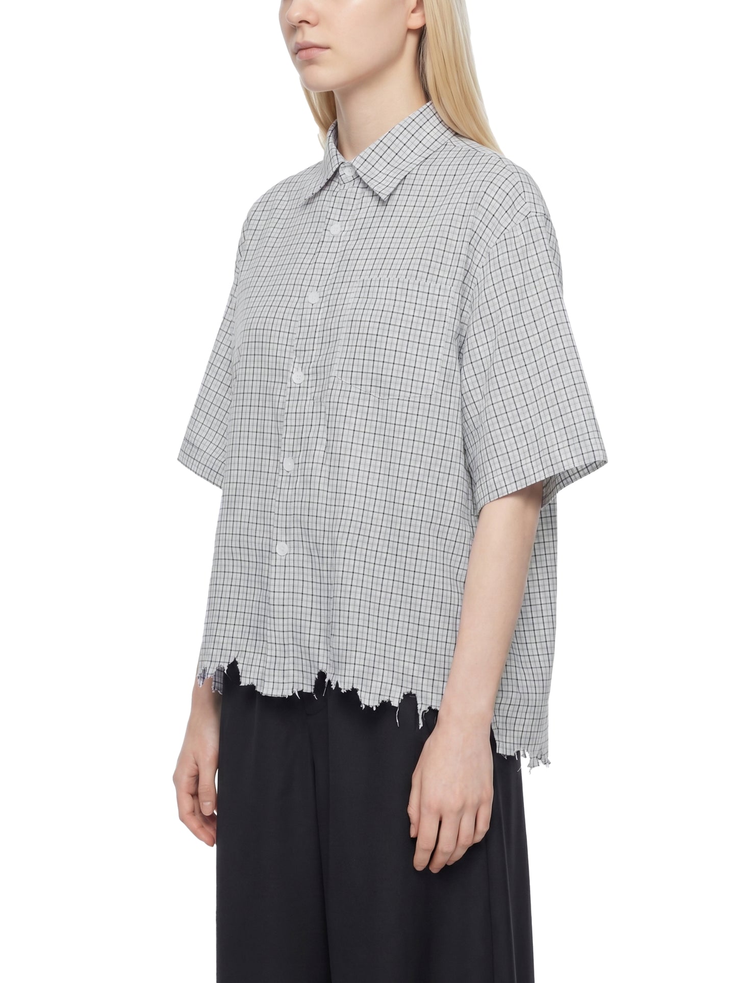 DISTRESSED PLAID BOXY SHIRT - WHITE
