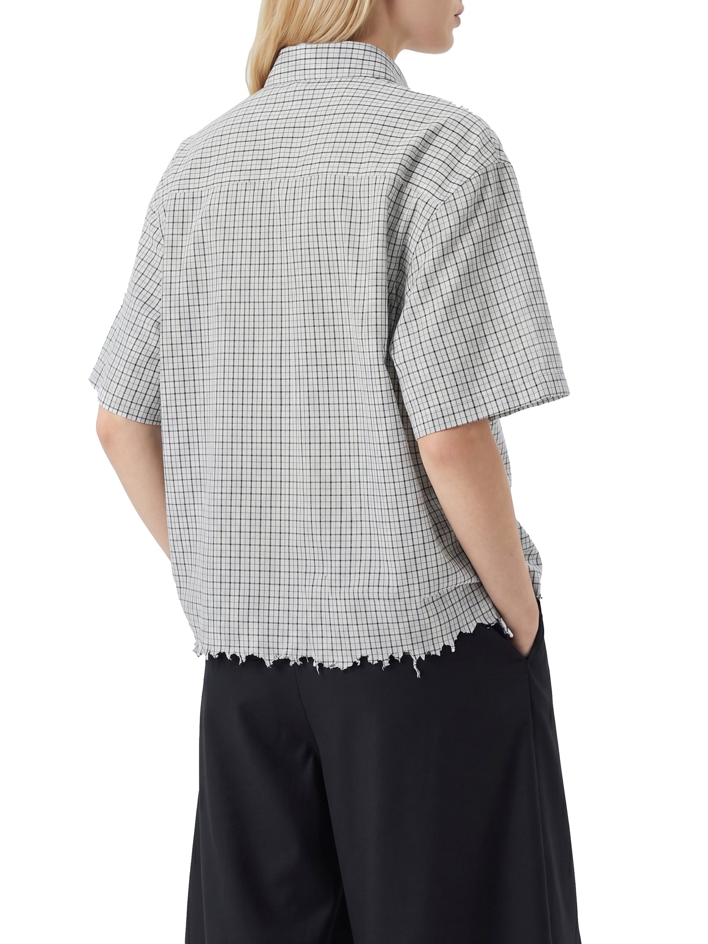DISTRESSED PLAID BOXY SHIRT - WHITE