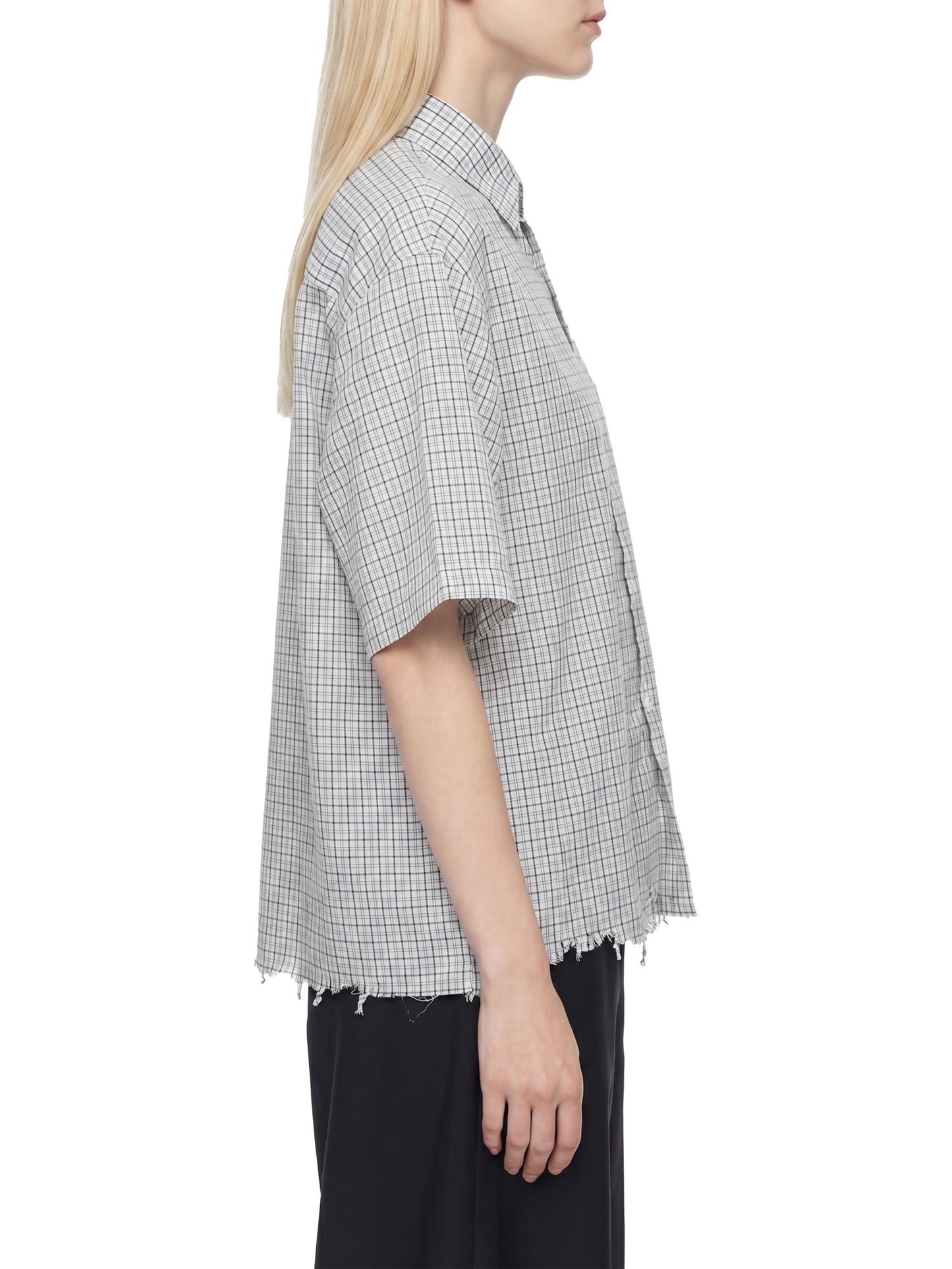 DISTRESSED PLAID BOXY SHIRT - WHITE