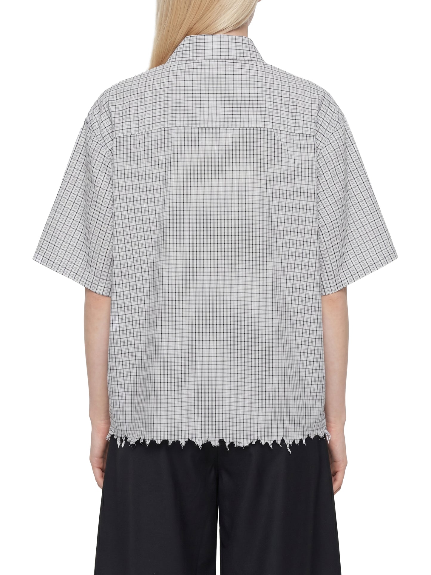 DISTRESSED PLAID BOXY SHIRT - WHITE