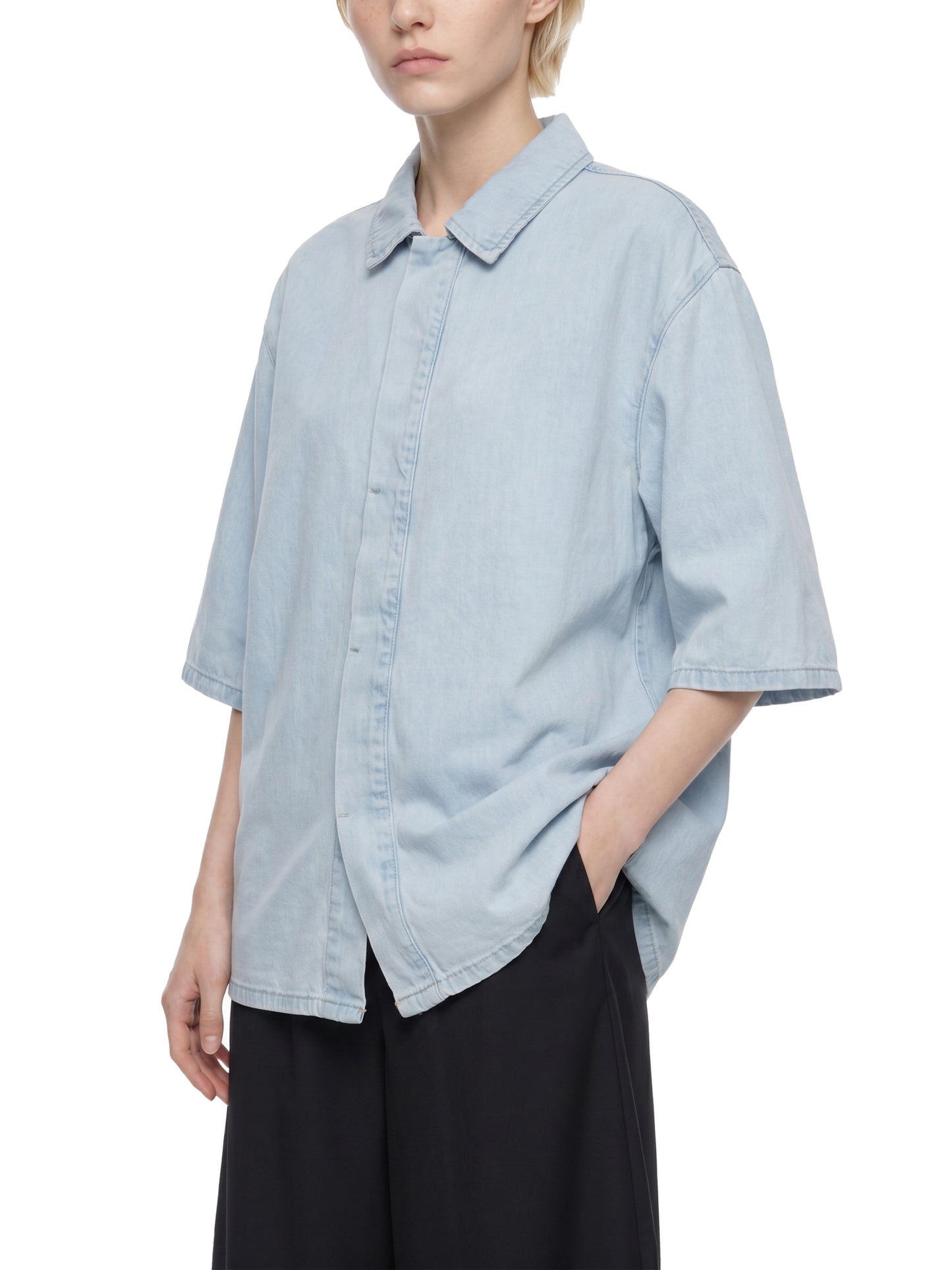 VINTAGE WASH DROP SHOULDER LYOCELL SHIRT - LIGHT BLUE