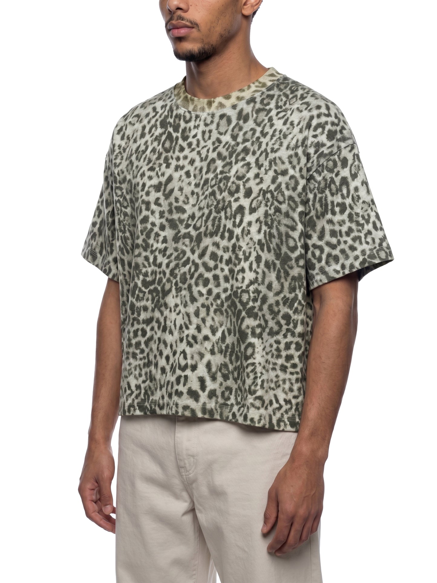 LEOPARD PRINT BOXY T-SHIRT - LEOPARD GRAY