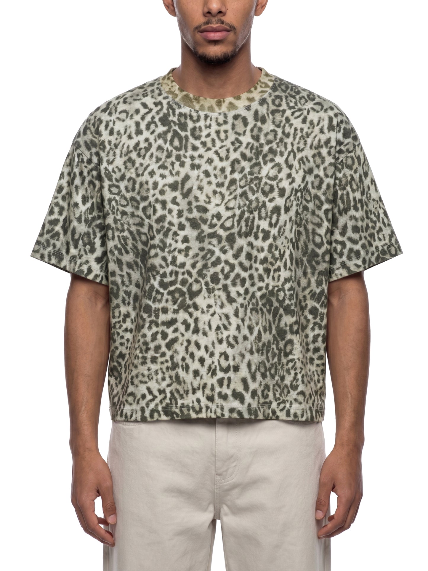 LEOPARD PRINT BOXY T-SHIRT - LEOPARD GRAY