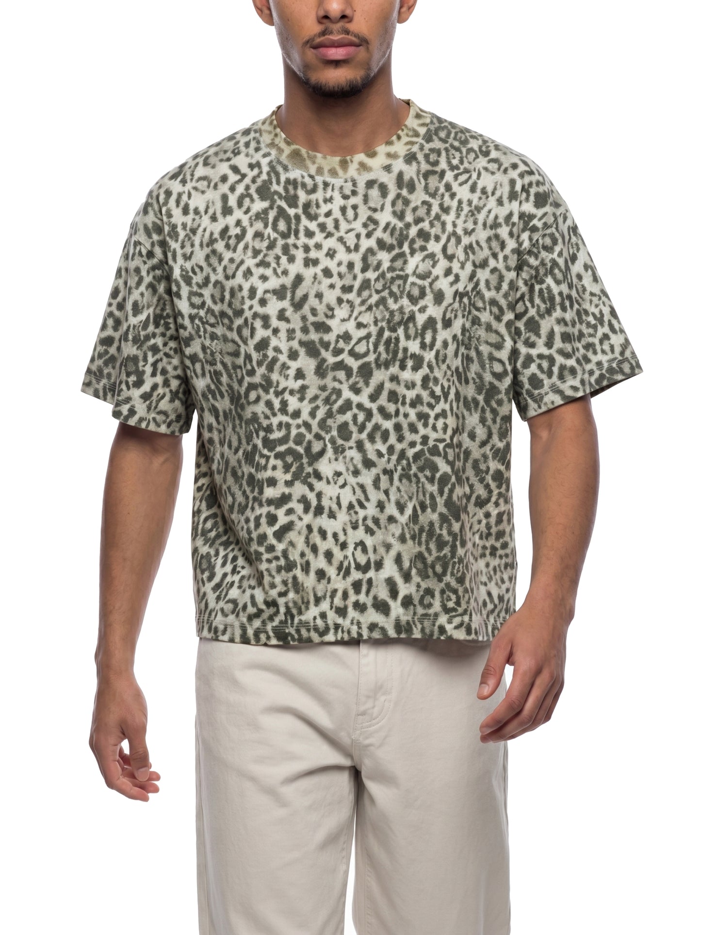 LEOPARD PRINT BOXY T-SHIRT - LEOPARD GRAY