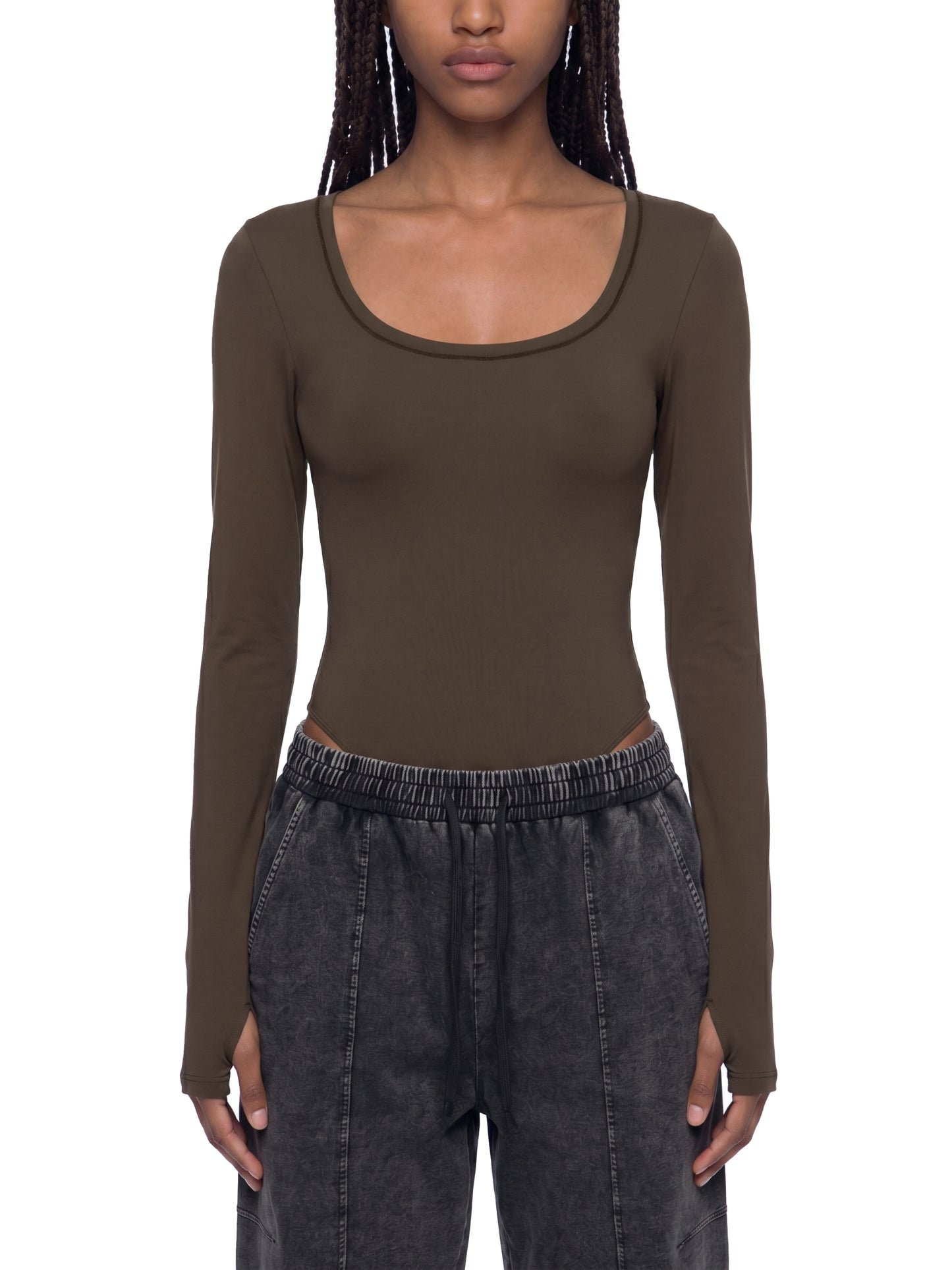 TIGHT LONG SLEEVE BODYSUIT - BLACK