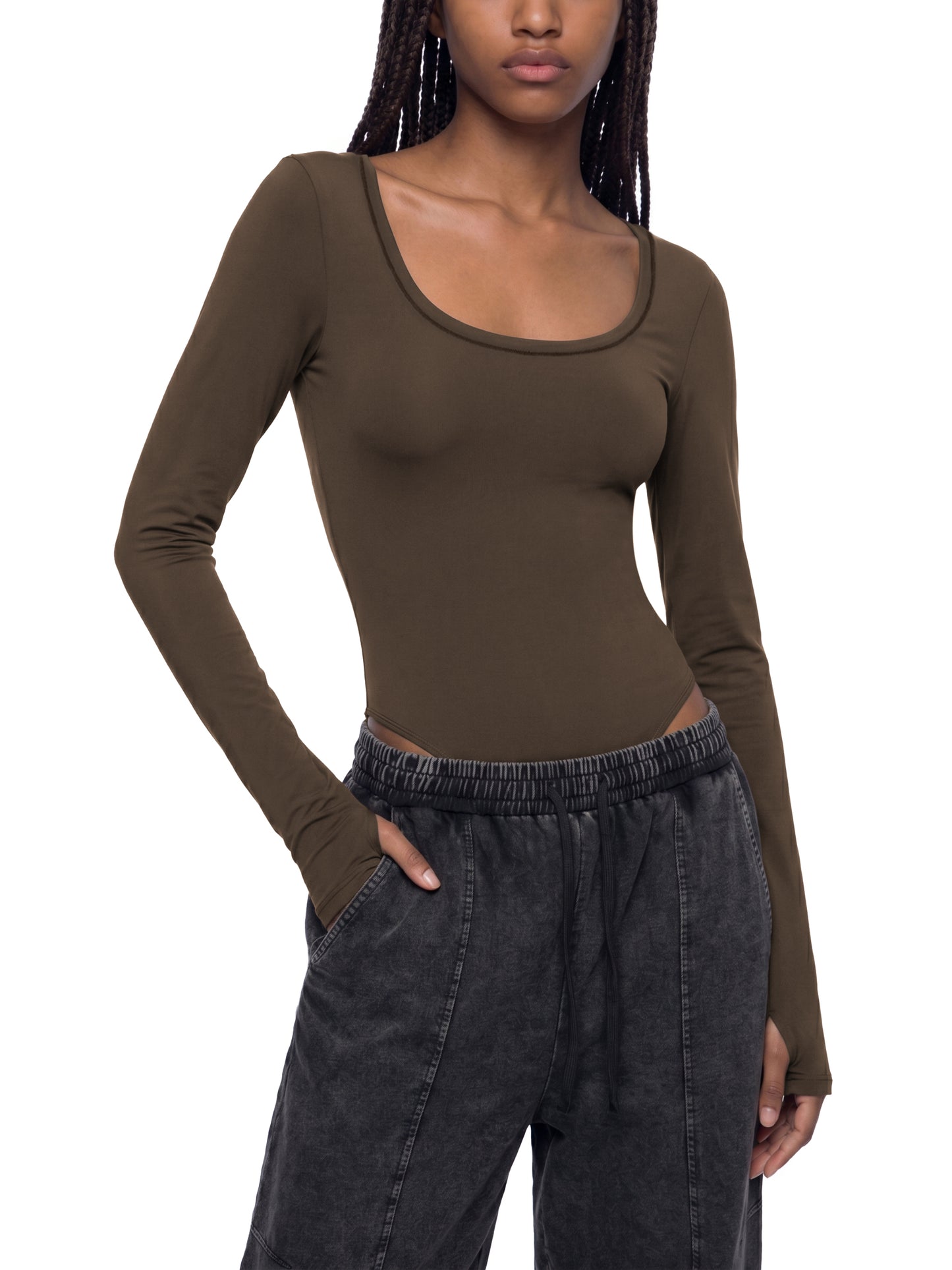 TIGHT LONG SLEEVE BODYSUIT - BLACK