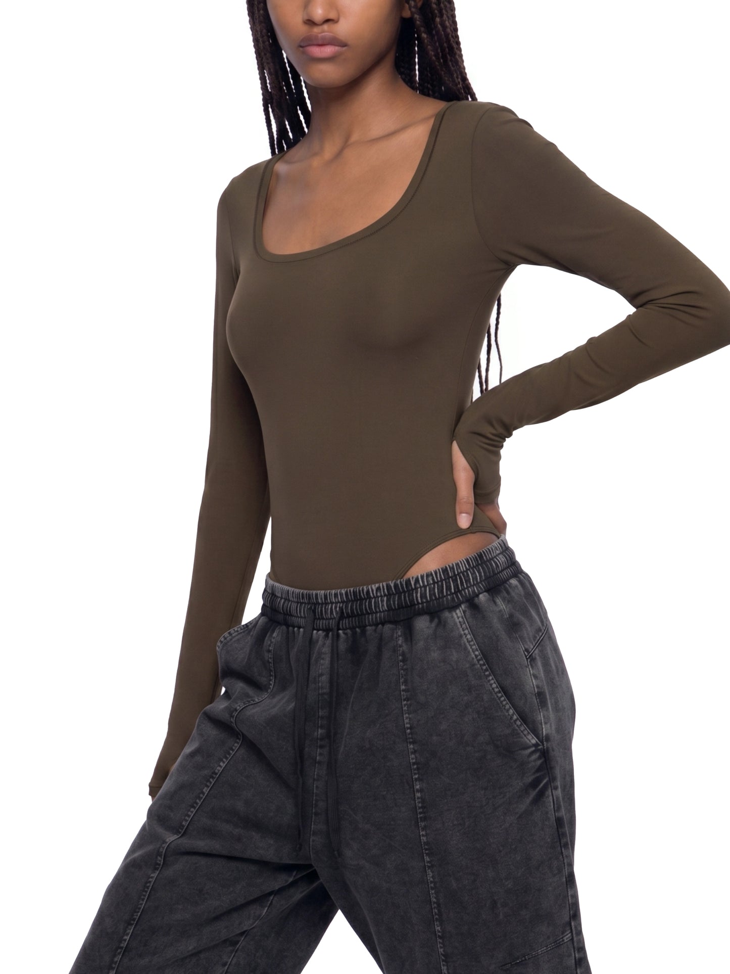 TIGHT LONG SLEEVE BODYSUIT - BLACK