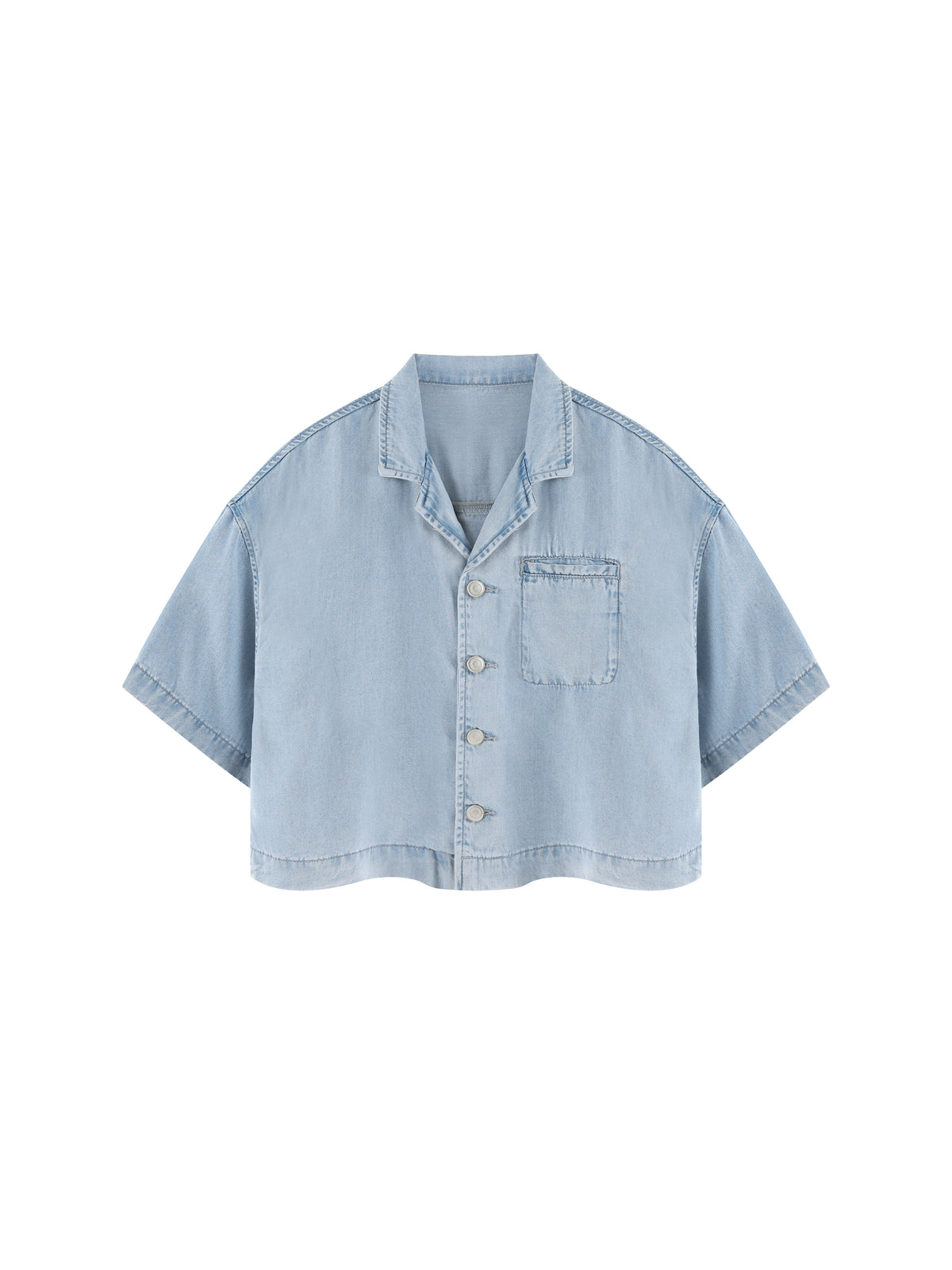 Women's Vintage Wash Boxy Cropped Shirt - Light Blue