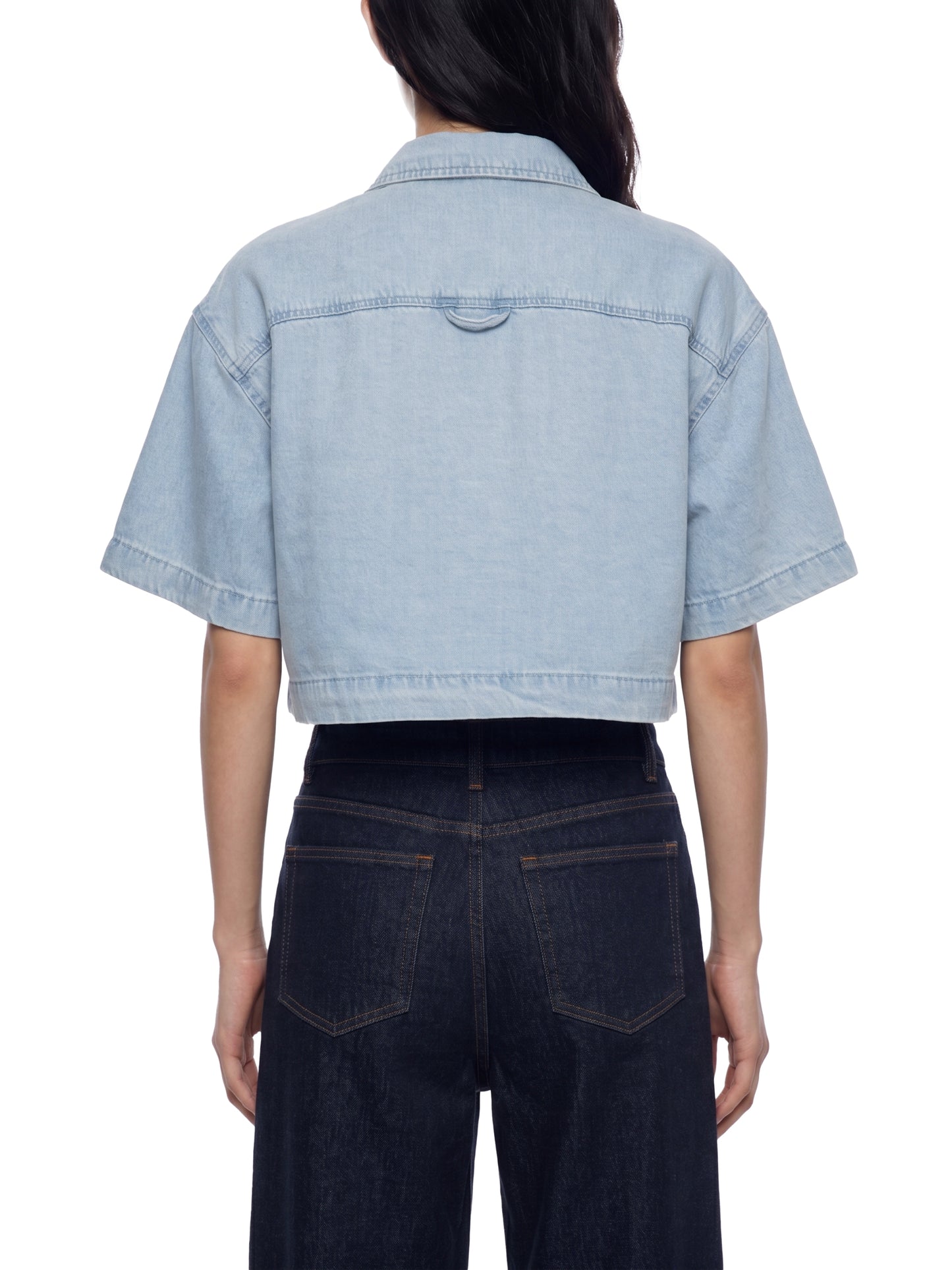 VINTAGE WASH BOXY CROPPED SHIRT - LIGHT BLUE