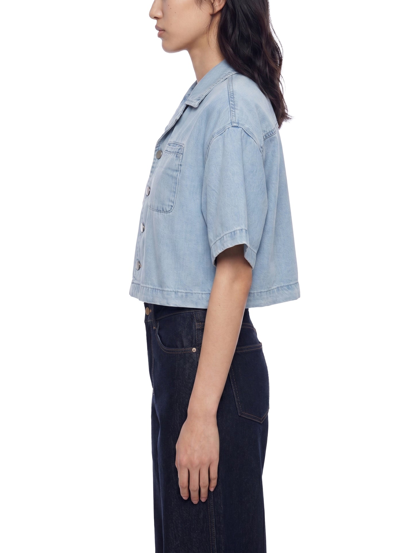 VINTAGE WASH BOXY CROPPED SHIRT - LIGHT BLUE