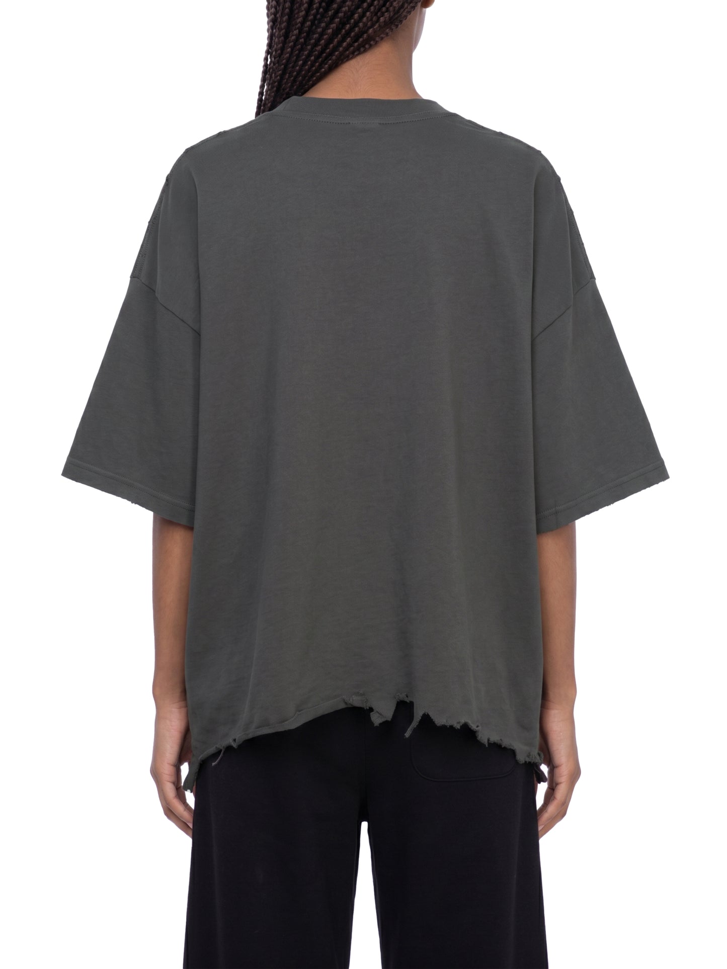 VINTAGE WASH BOXY DISTRESSED HEM T-SHIRT - WHITE