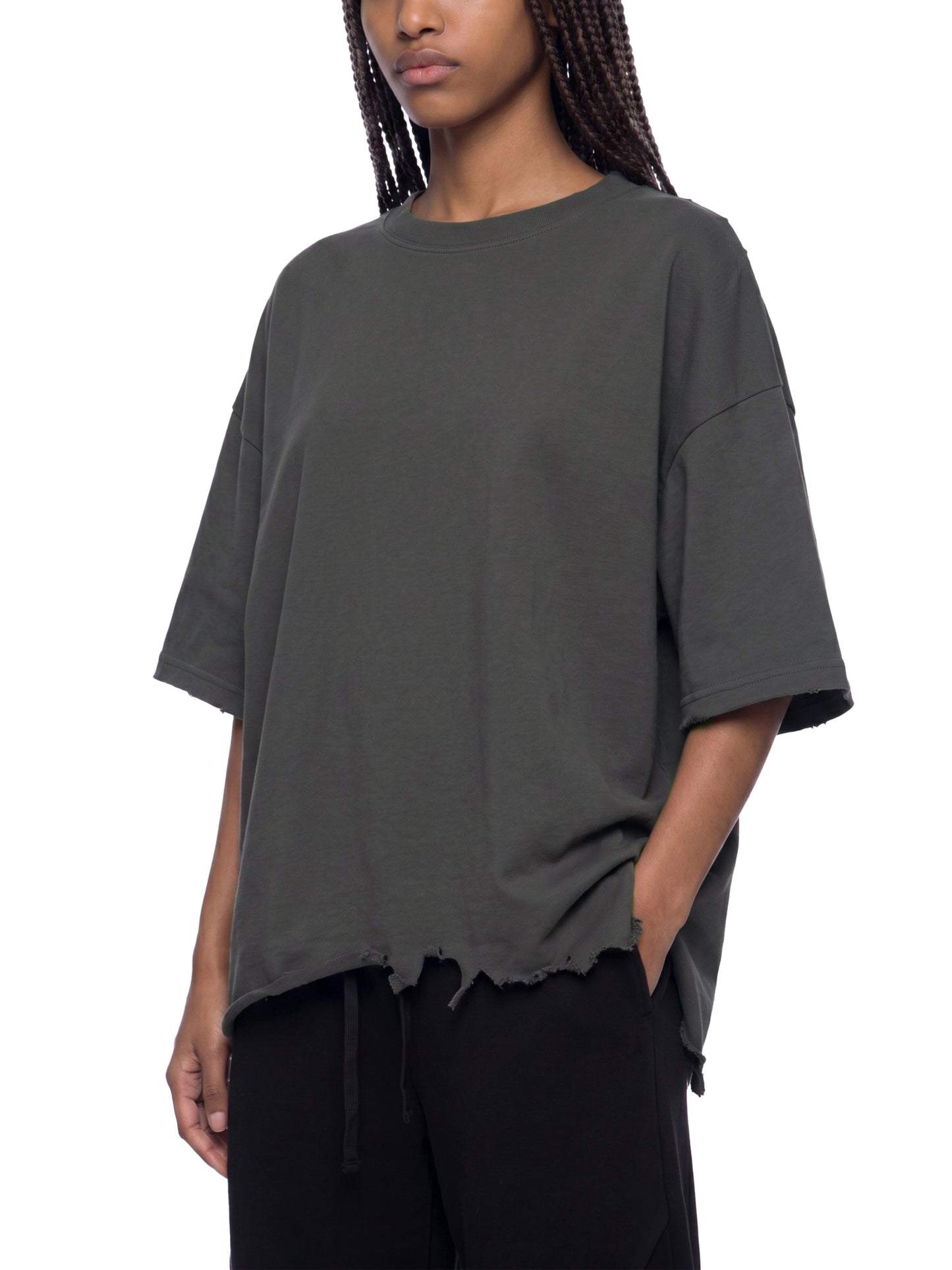 VINTAGE WASH BOXY DISTRESSED HEM T-SHIRT - WHITE