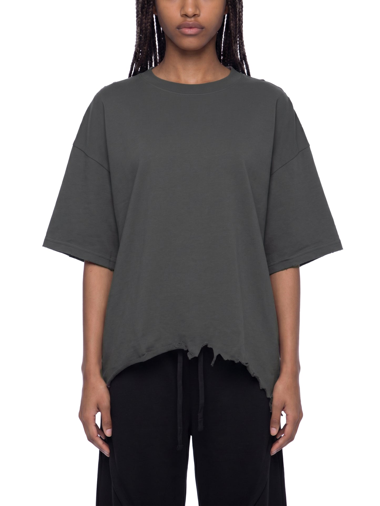 VINTAGE WASH BOXY DISTRESSED HEM T-SHIRT - WHITE