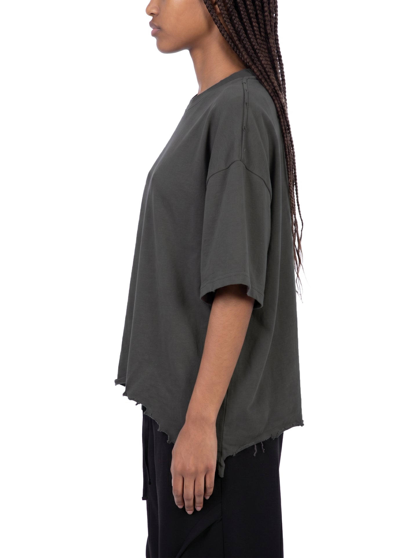 VINTAGE WASH BOXY DISTRESSED HEM T-SHIRT - WHITE