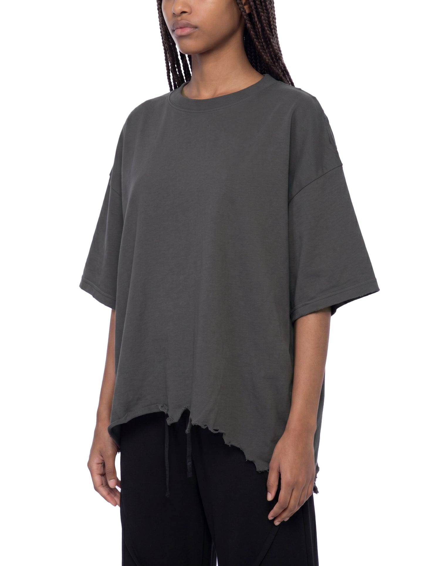 VINTAGE WASH BOXY DISTRESSED HEM T-SHIRT - WHITE