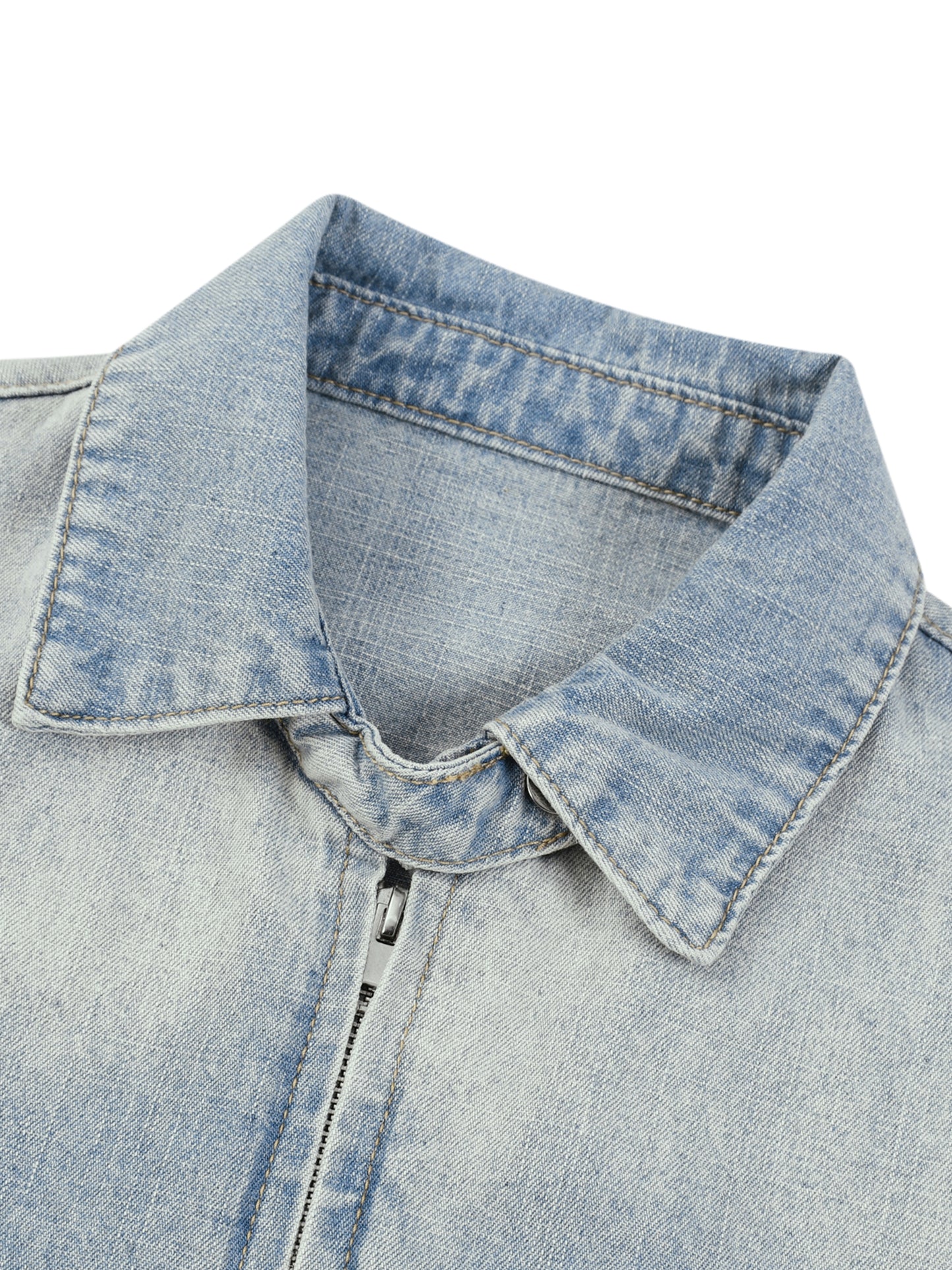 VINTAGE WASH FULL-ZIP DENIM JACKET - BLUE