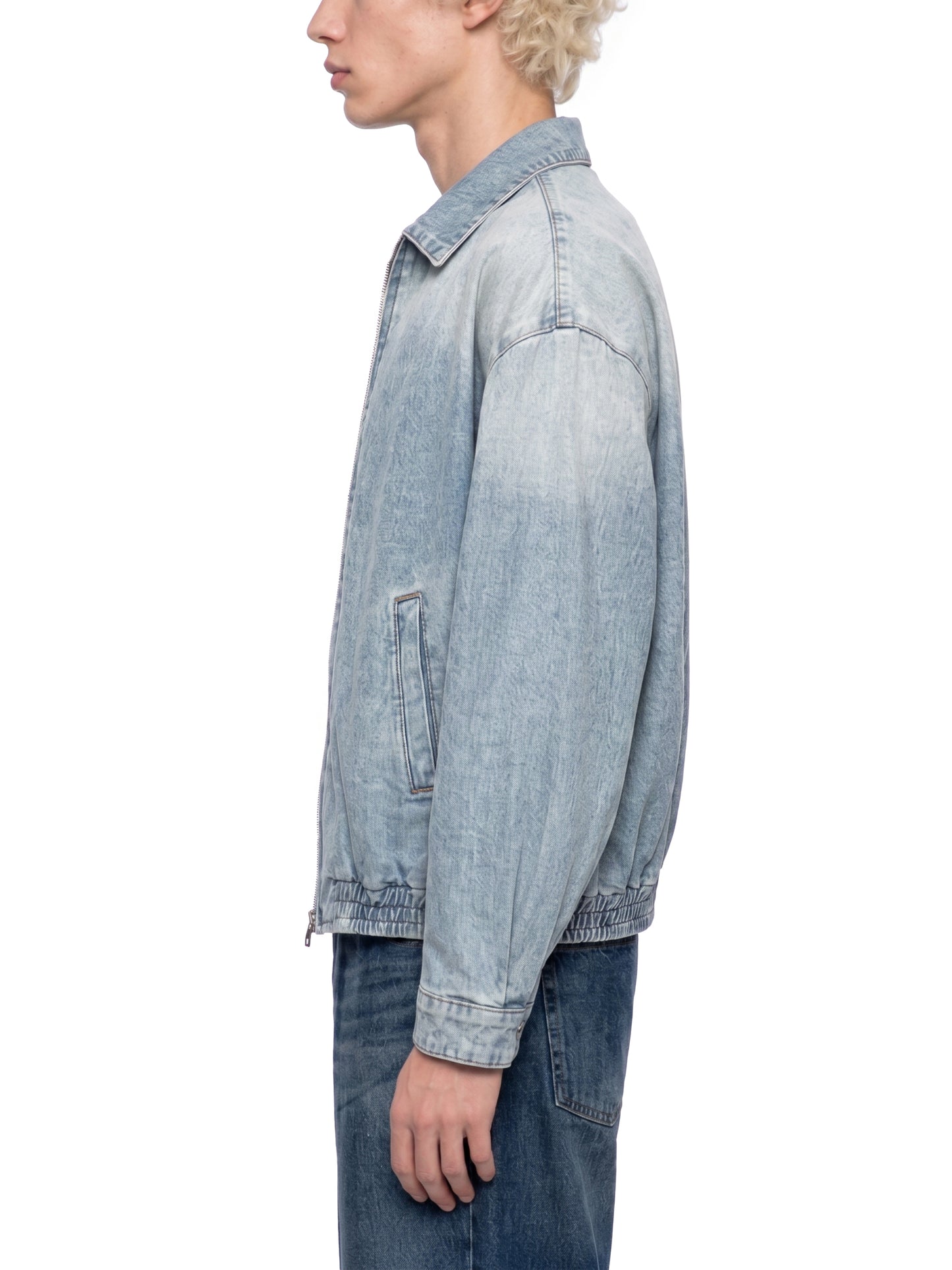 VINTAGE WASH FULL-ZIP DENIM JACKET - BLUE