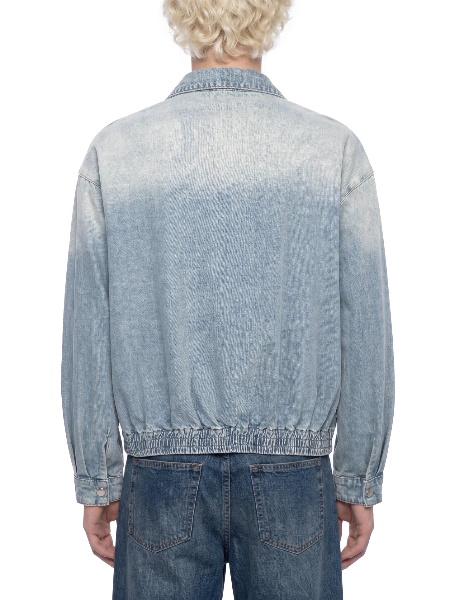VINTAGE WASH FULL-ZIP DENIM JACKET - BLUE