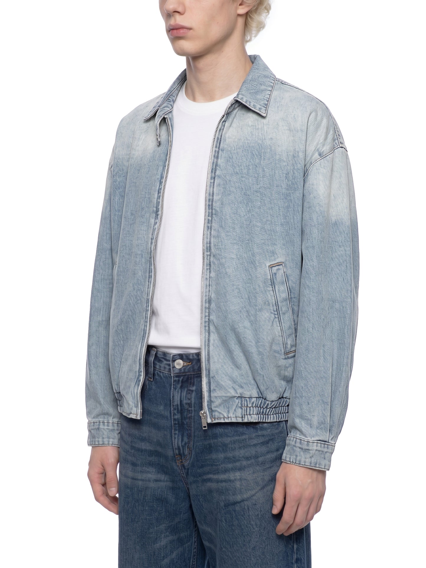 VINTAGE WASH FULL-ZIP DENIM JACKET - BLUE