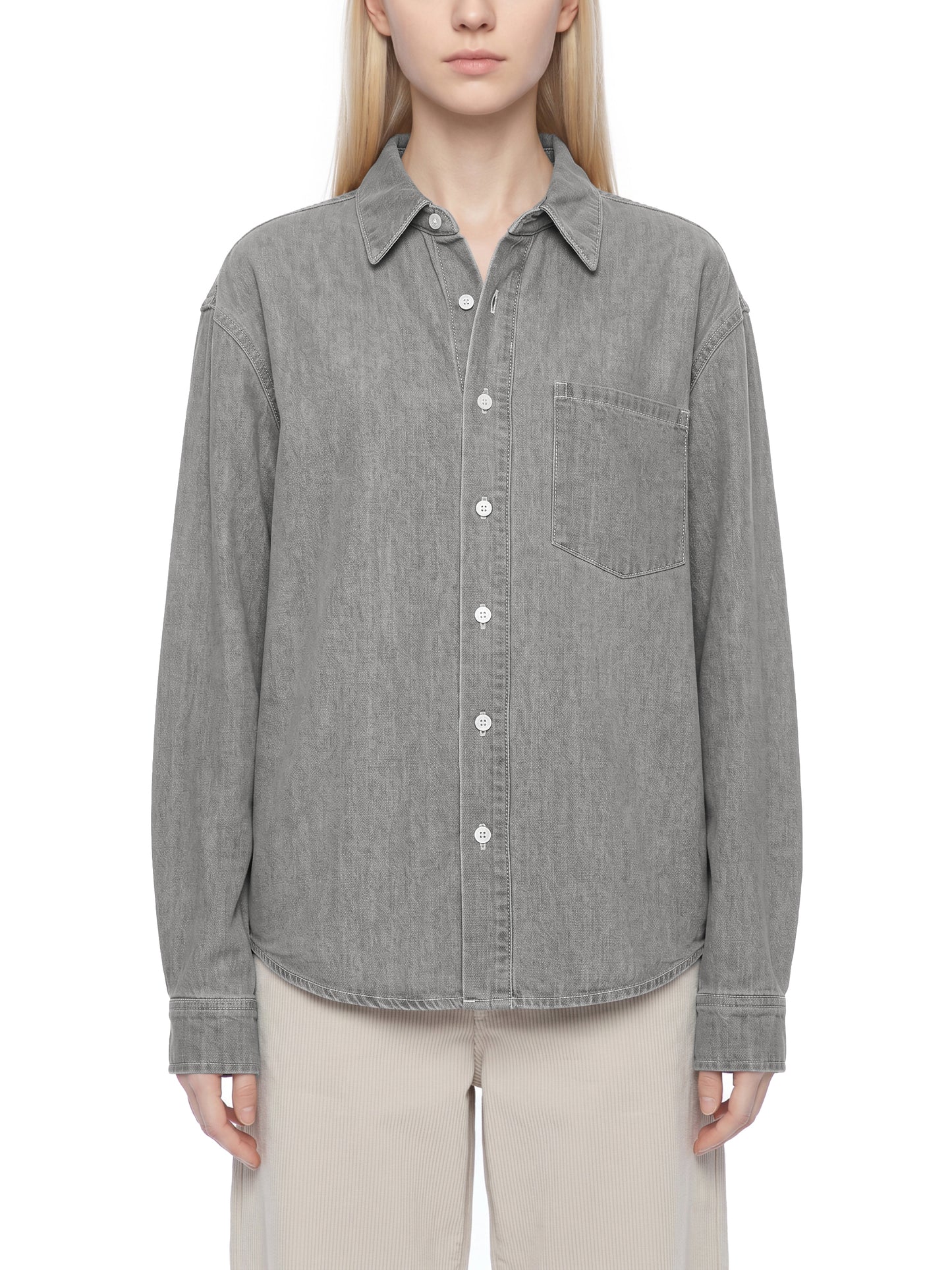 VINTAGE WASH DENIM SHIRT - LIGHT GRAY