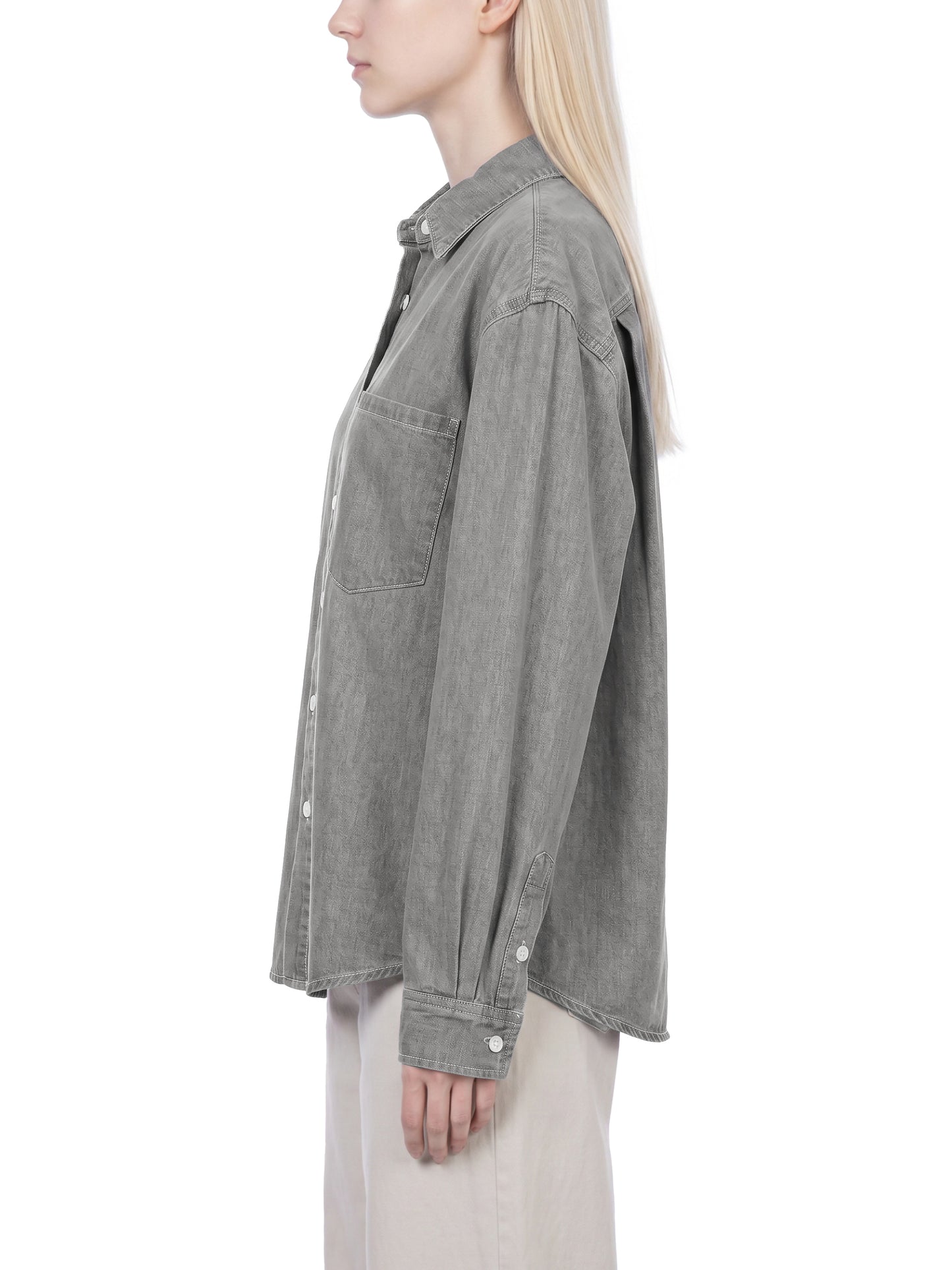 VINTAGE WASH DENIM SHIRT - LIGHT GRAY