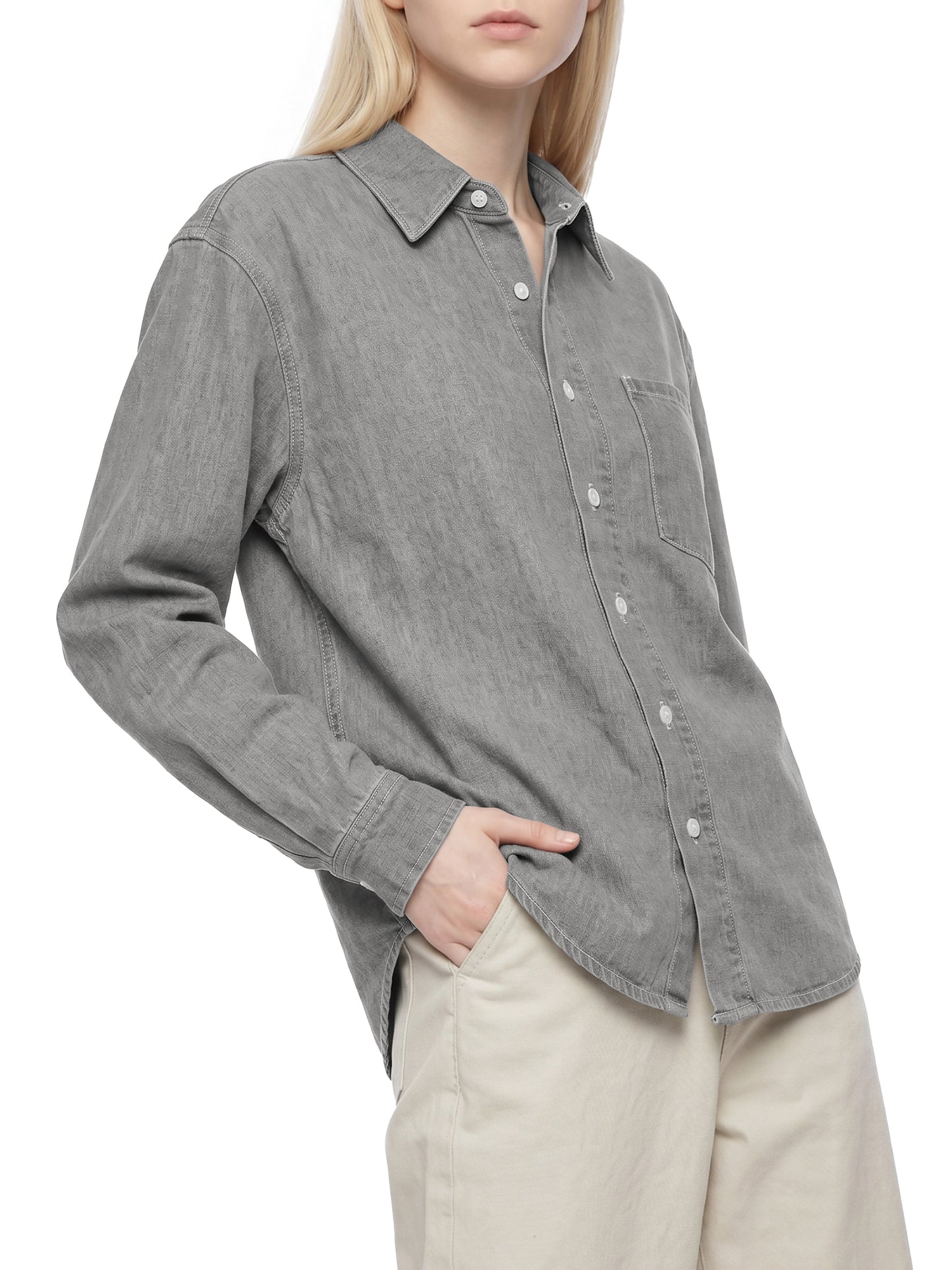VINTAGE WASH DENIM SHIRT - LIGHT GRAY