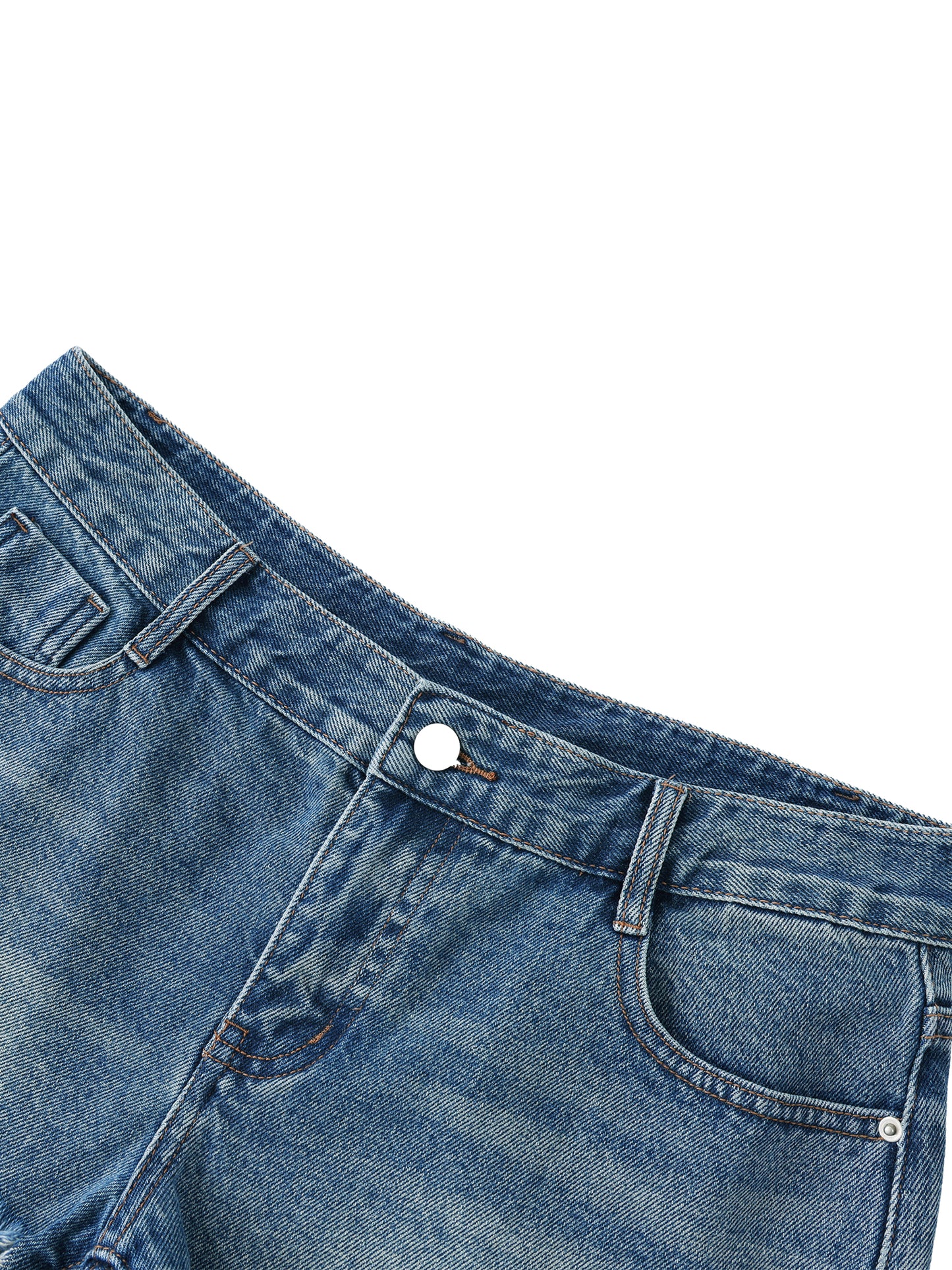 VINTAGE WASH RAW HEM DENIM SHORTS - BLUE