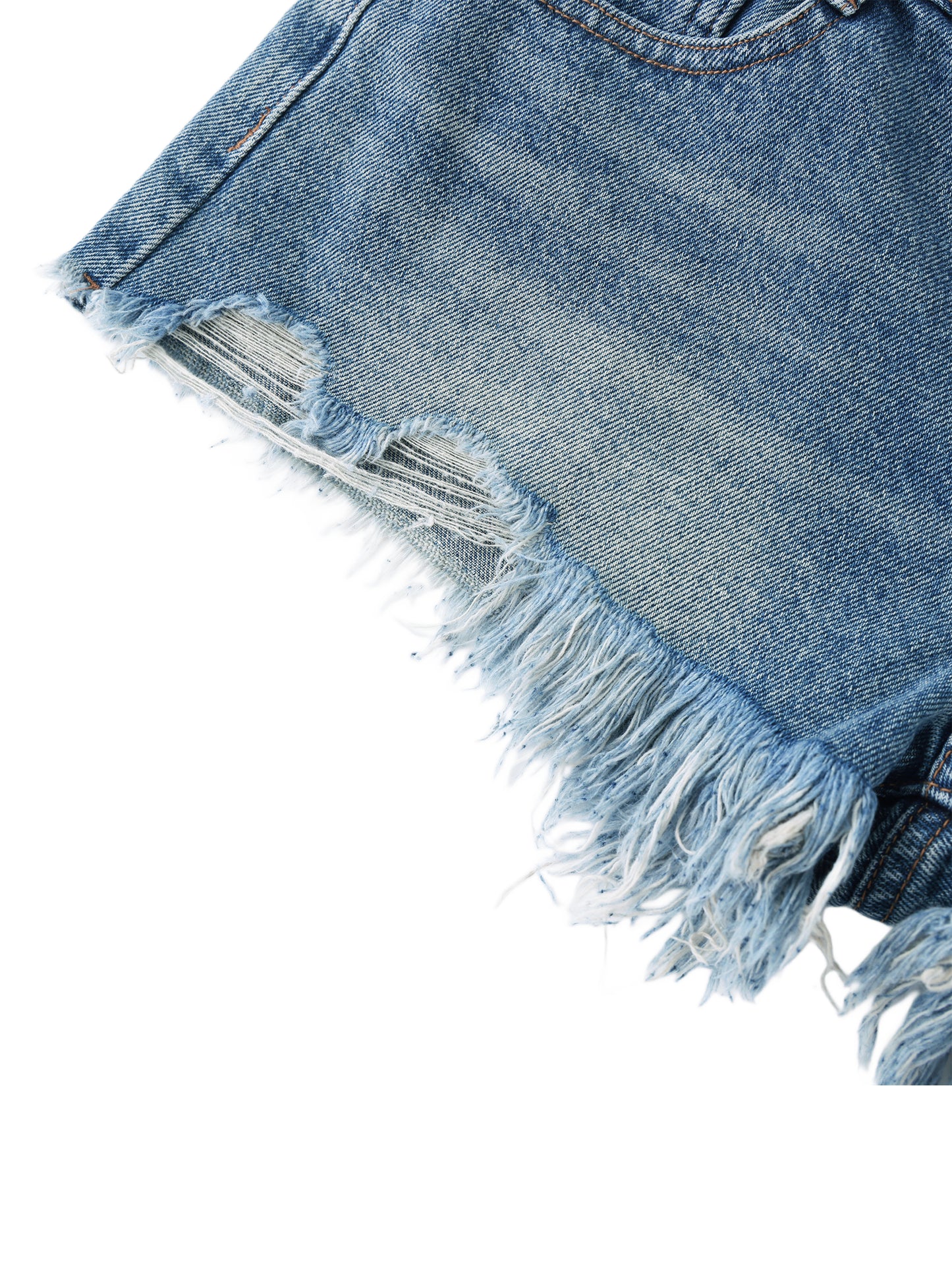 VINTAGE WASH RAW HEM DENIM SHORTS - BLUE