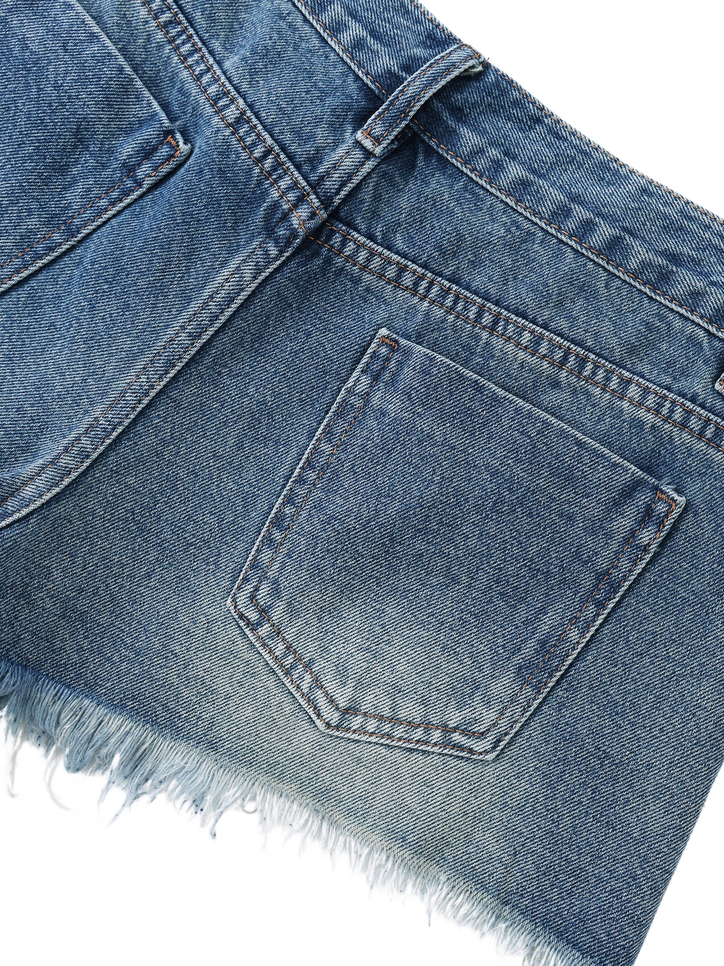 VINTAGE WASH RAW HEM DENIM SHORTS - BLUE