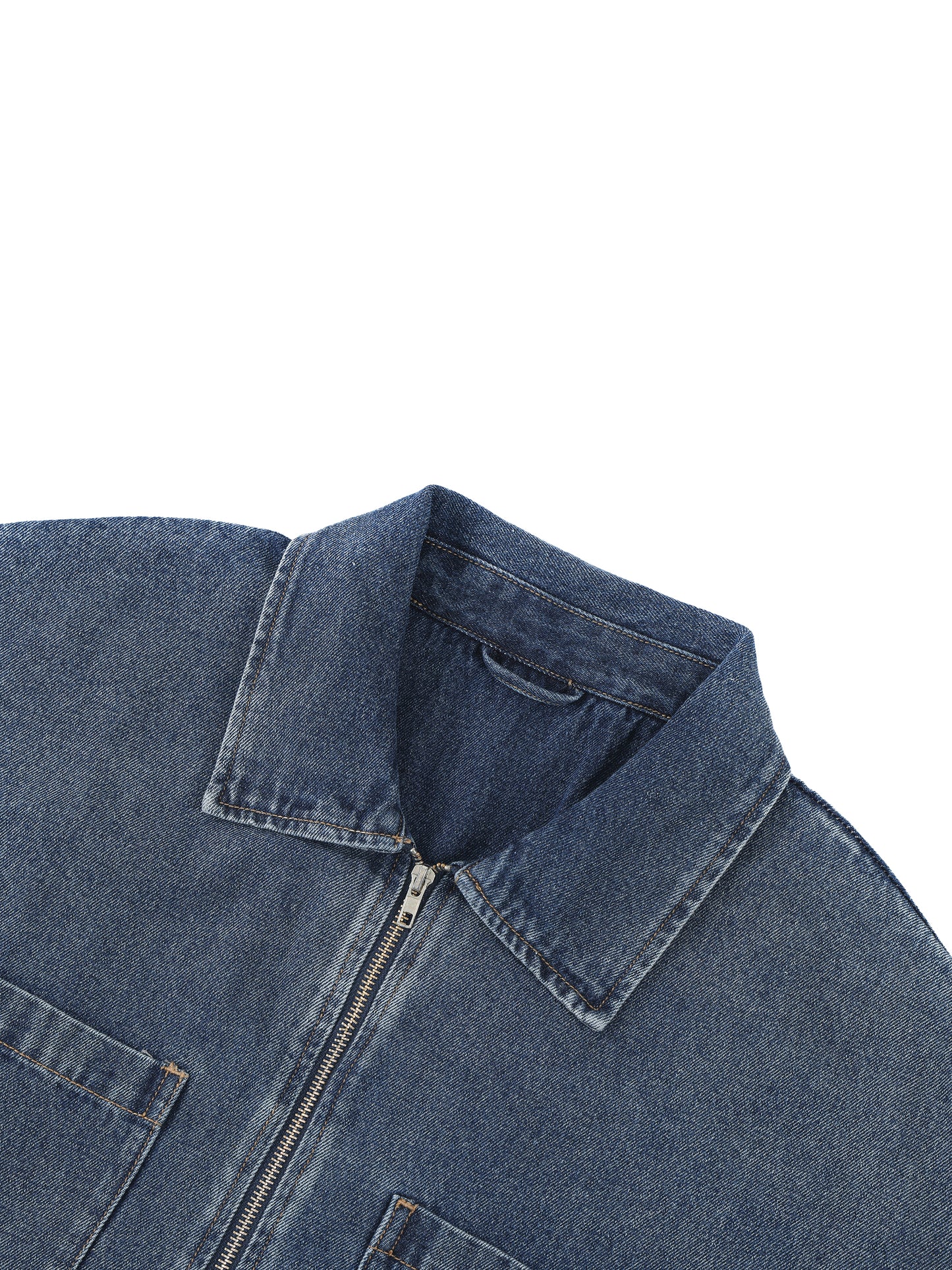 VINTAGE WASH BOXY QUARTER-ZIP DENIM SHIRT - BLACK