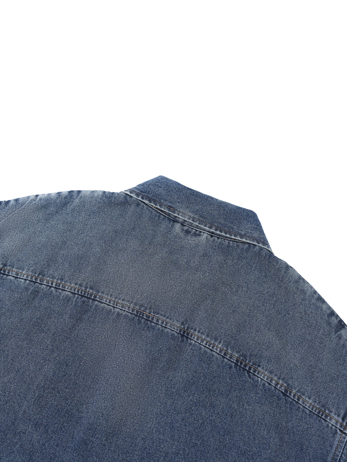 VINTAGE WASH BOXY QUARTER-ZIP DENIM SHIRT - JEANS BLUE
