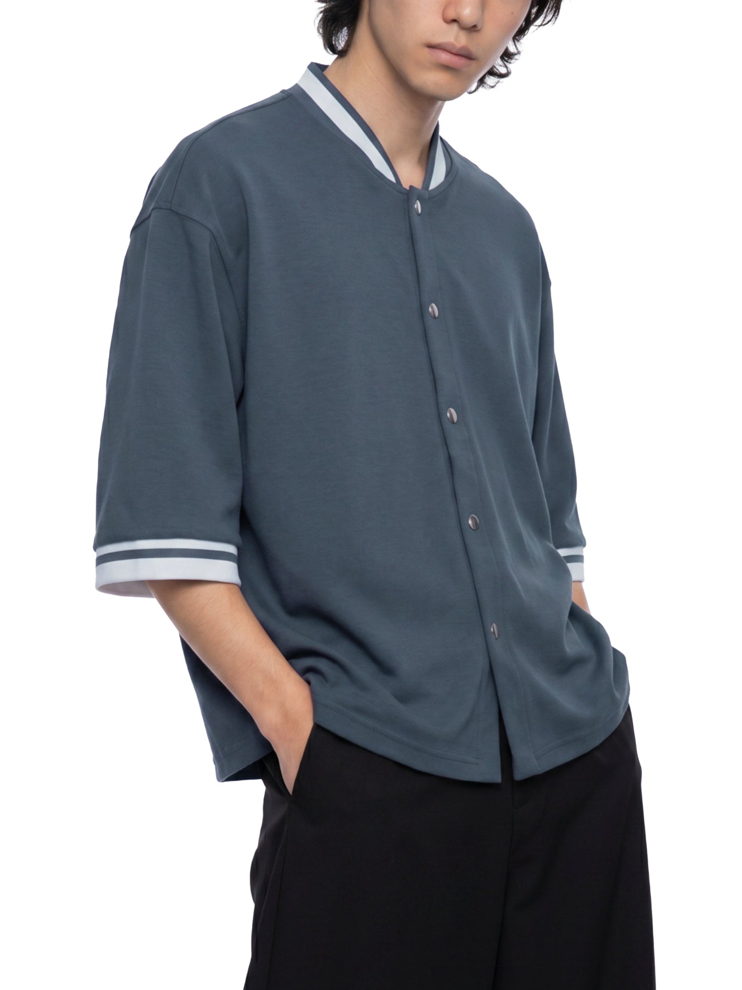 BOXY HEAVYWEIGHT BASEBALL JERSEY - NAVY BLUE