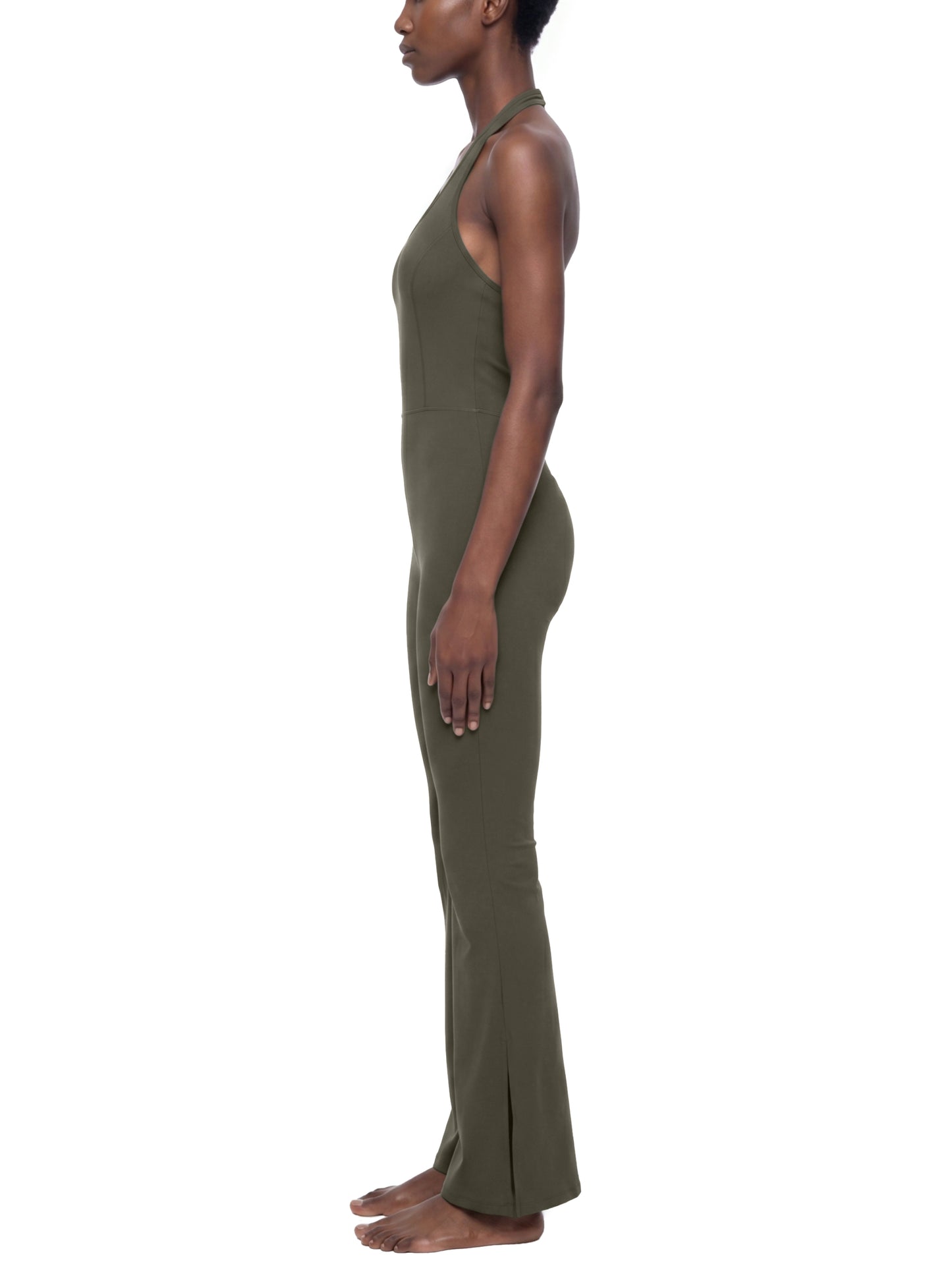 HALTER FLARED JUMPSUIT - ARMY GREEN