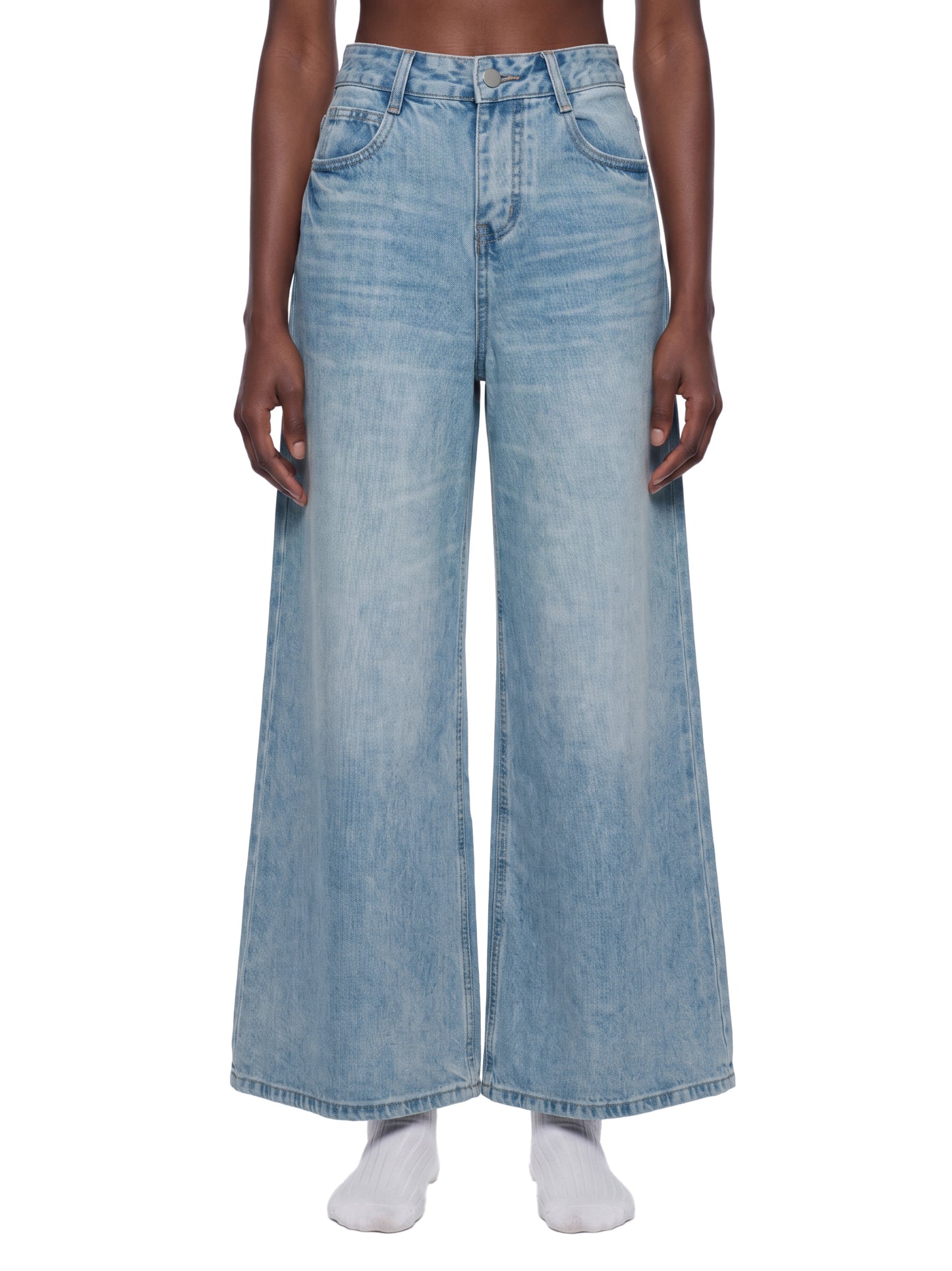 VINTAGE WASH WIDE LEG JEANS - BLUE