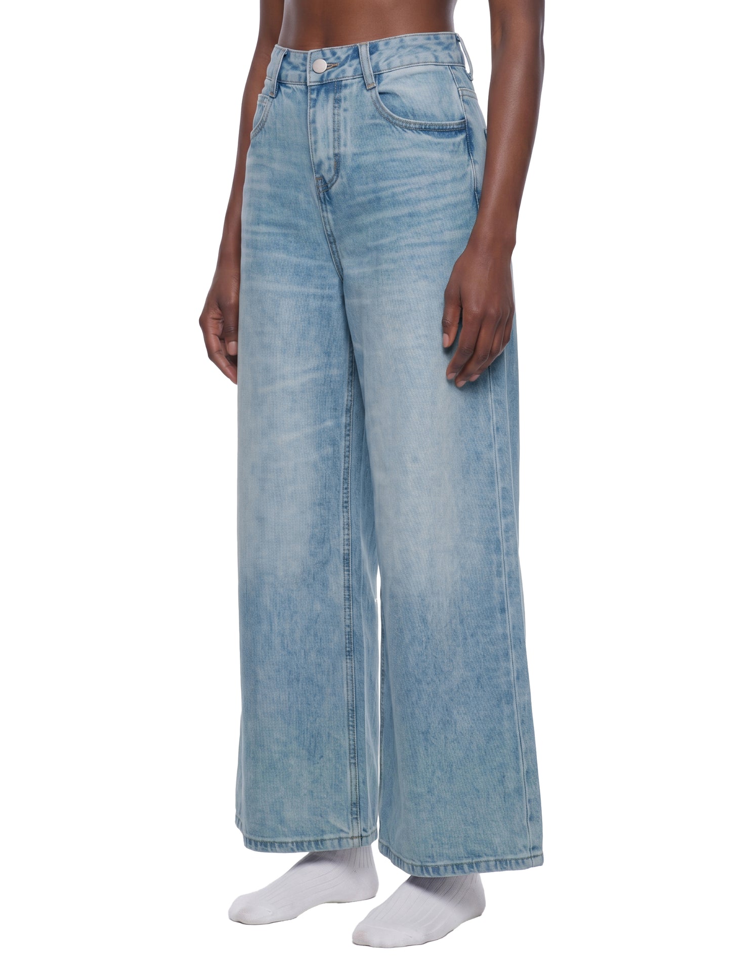 VINTAGE WASH WIDE LEG JEANS - BLUE