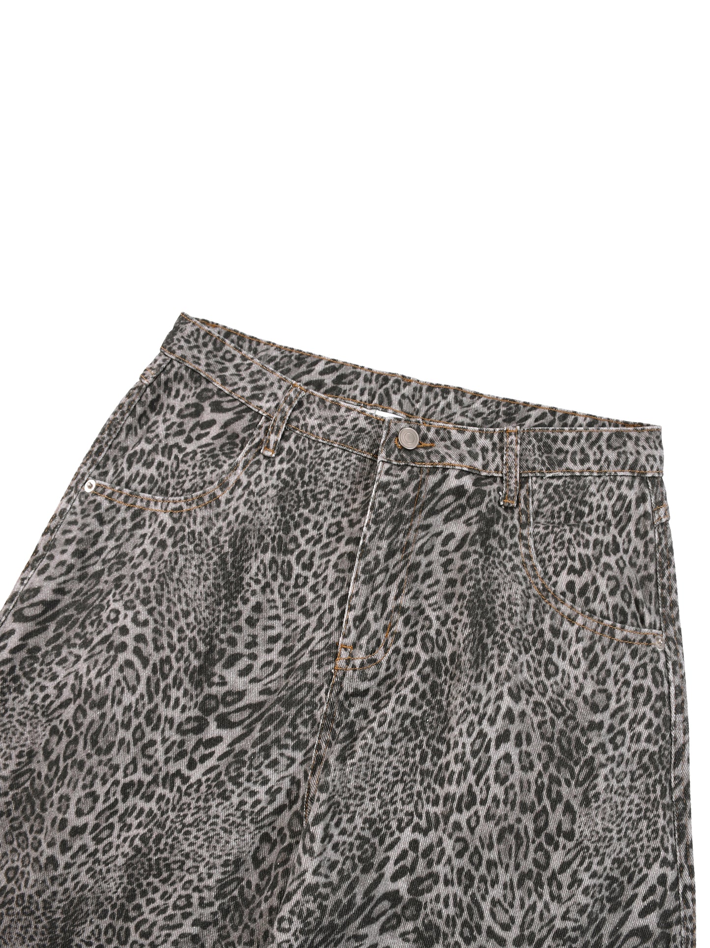 VINTAGE WASH LEOPARD WIDE LEG JEANS - LEOPARD GRAY