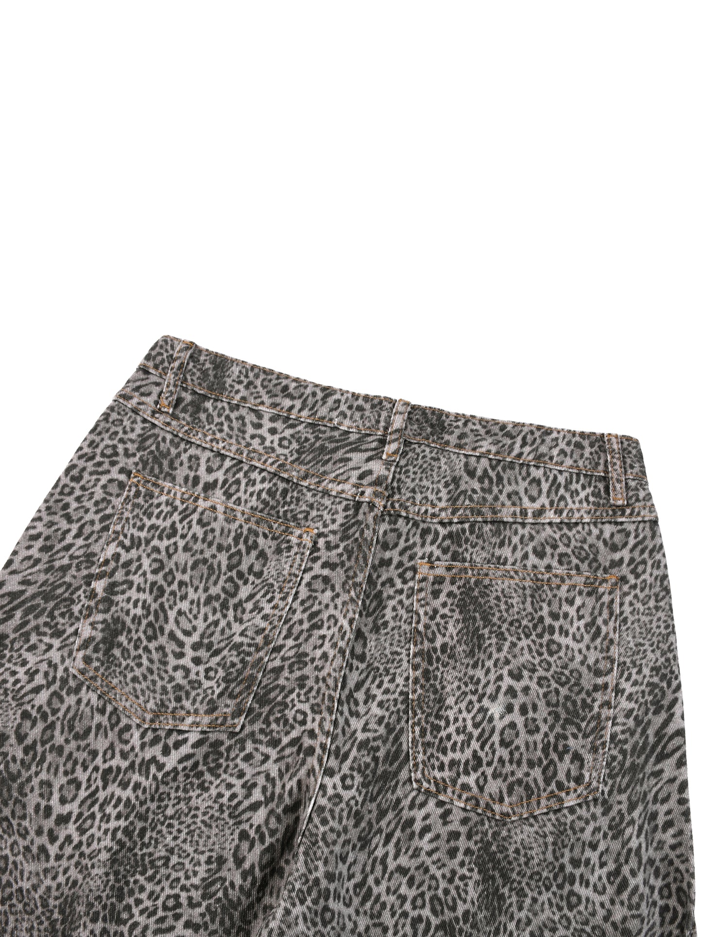 VINTAGE WASH LEOPARD WIDE LEG JEANS - LEOPARD GRAY