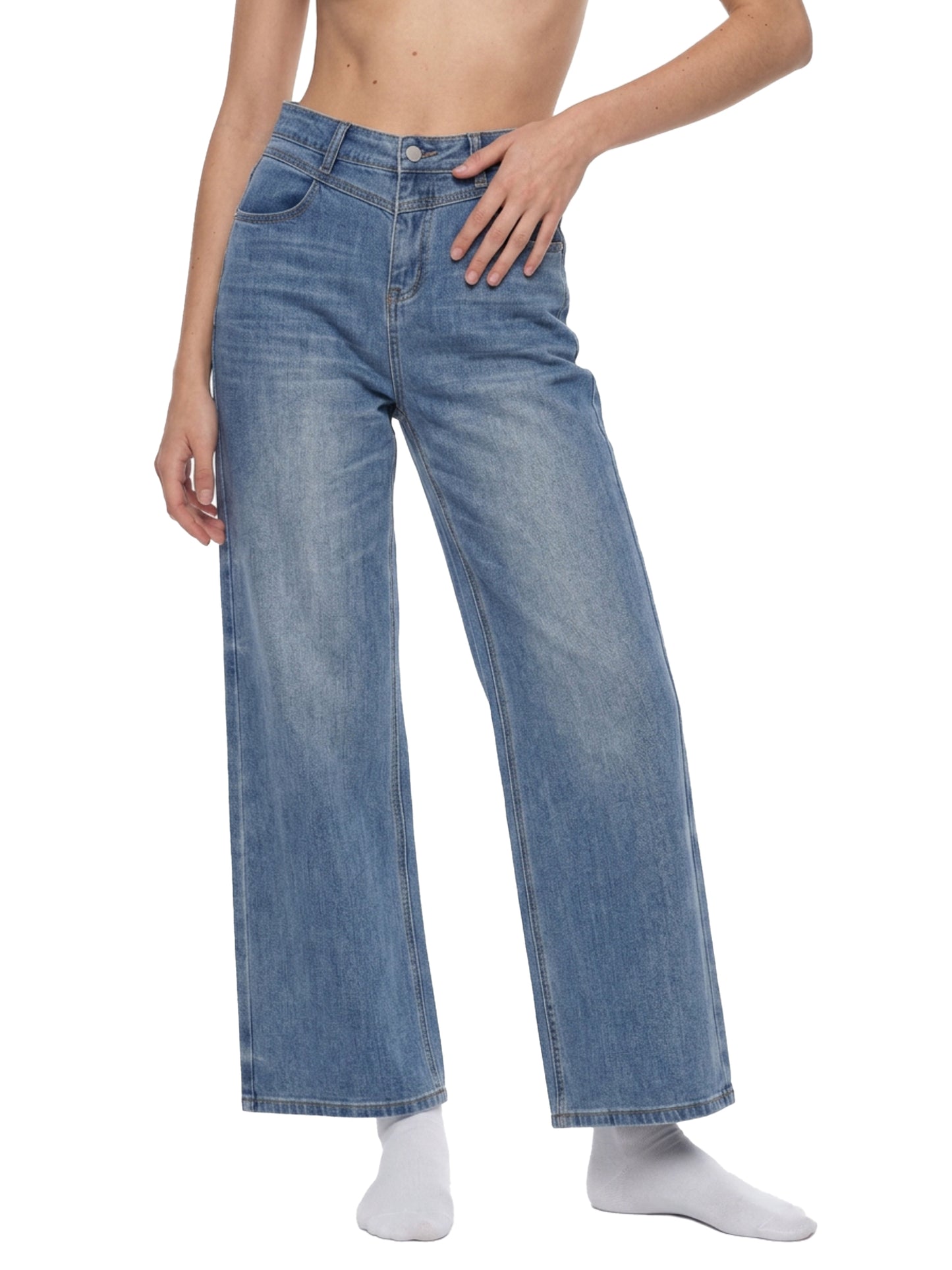 VINTAGE WASH WIDE LEG JEANS - JEANS BLUE
