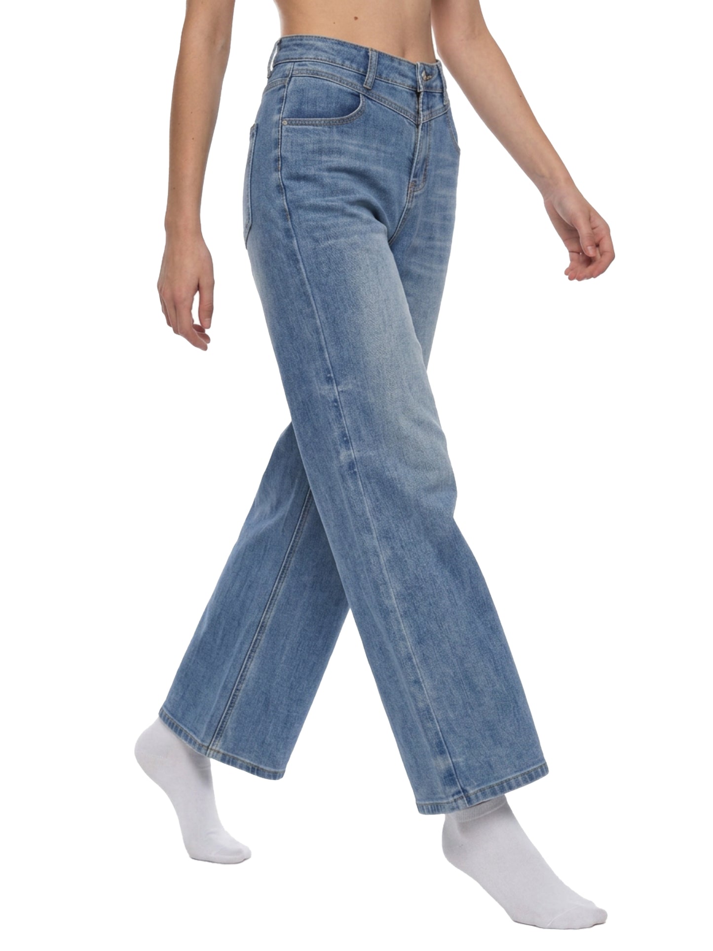 VINTAGE WASH WIDE LEG JEANS - JEANS BLUE