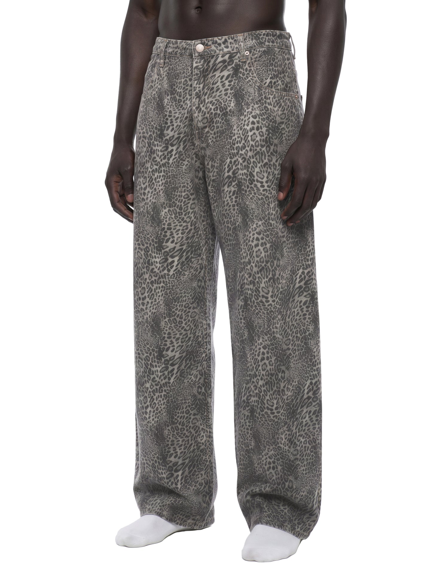 VINTAGE WASH LEOPARD WIDE LEG JEANS - LEOPARD GRAY