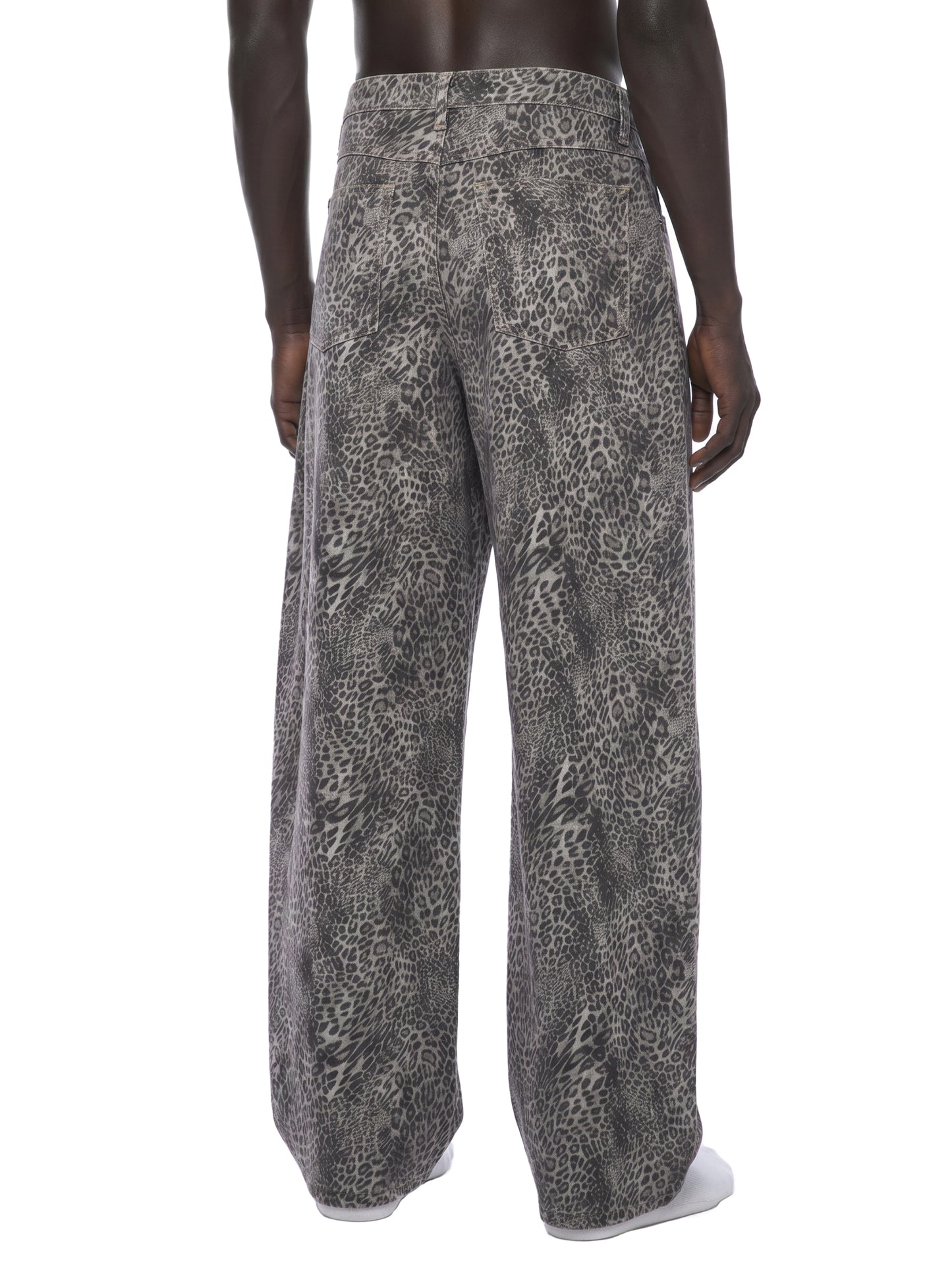 VINTAGE WASH LEOPARD WIDE LEG JEANS - LEOPARD GRAY