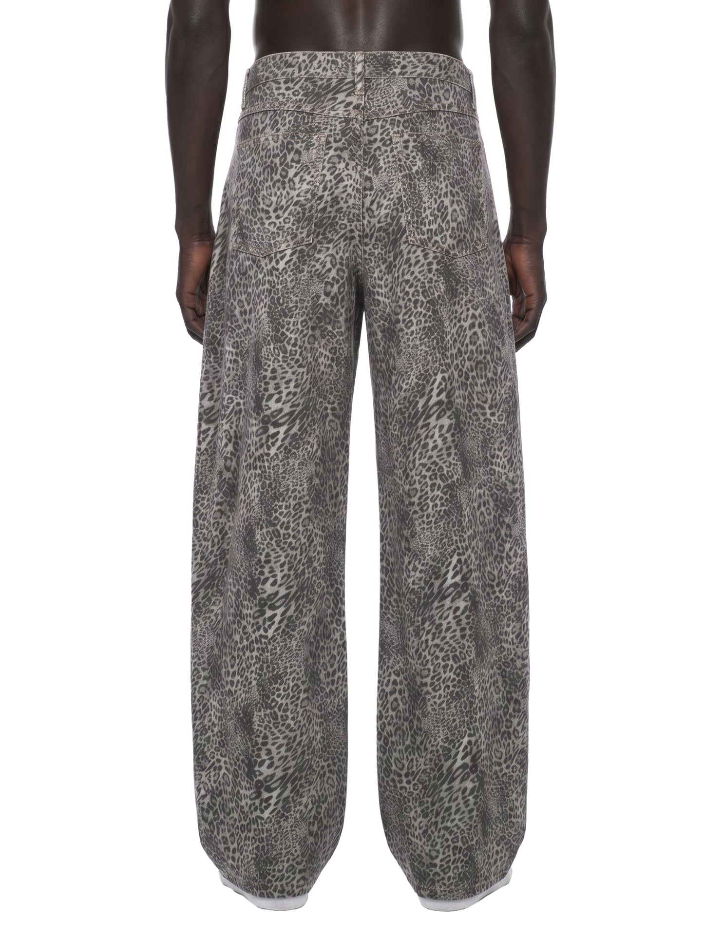 VINTAGE WASH LEOPARD WIDE LEG JEANS - LEOPARD GRAY