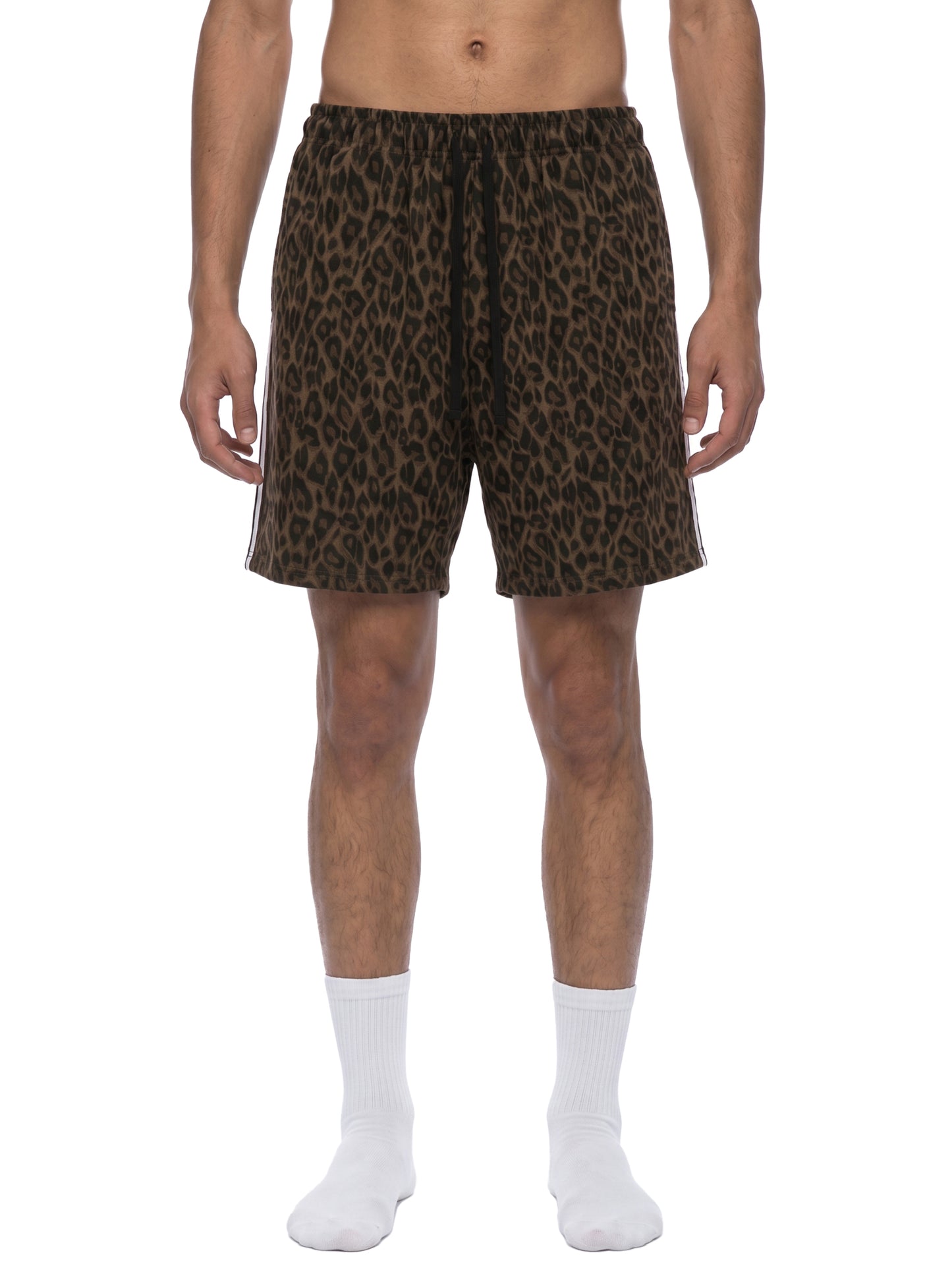 HEAVYWEIGHT LEOPARD DRAWSTRING SHORTS - LEOPARD LIGHT GRAY