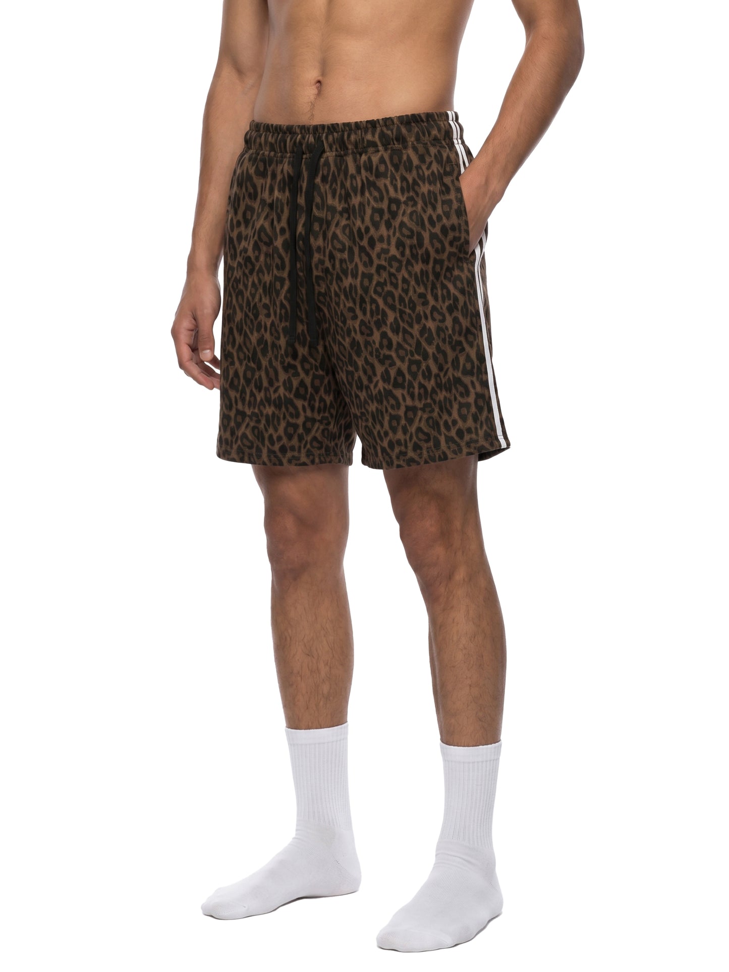 HEAVYWEIGHT LEOPARD DRAWSTRING SHORTS - LEOPARD LIGHT GRAY