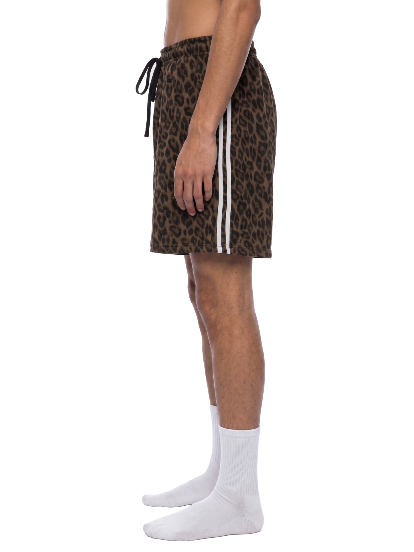 HEAVYWEIGHT LEOPARD DRAWSTRING SHORTS - LEOPARD LIGHT GRAY