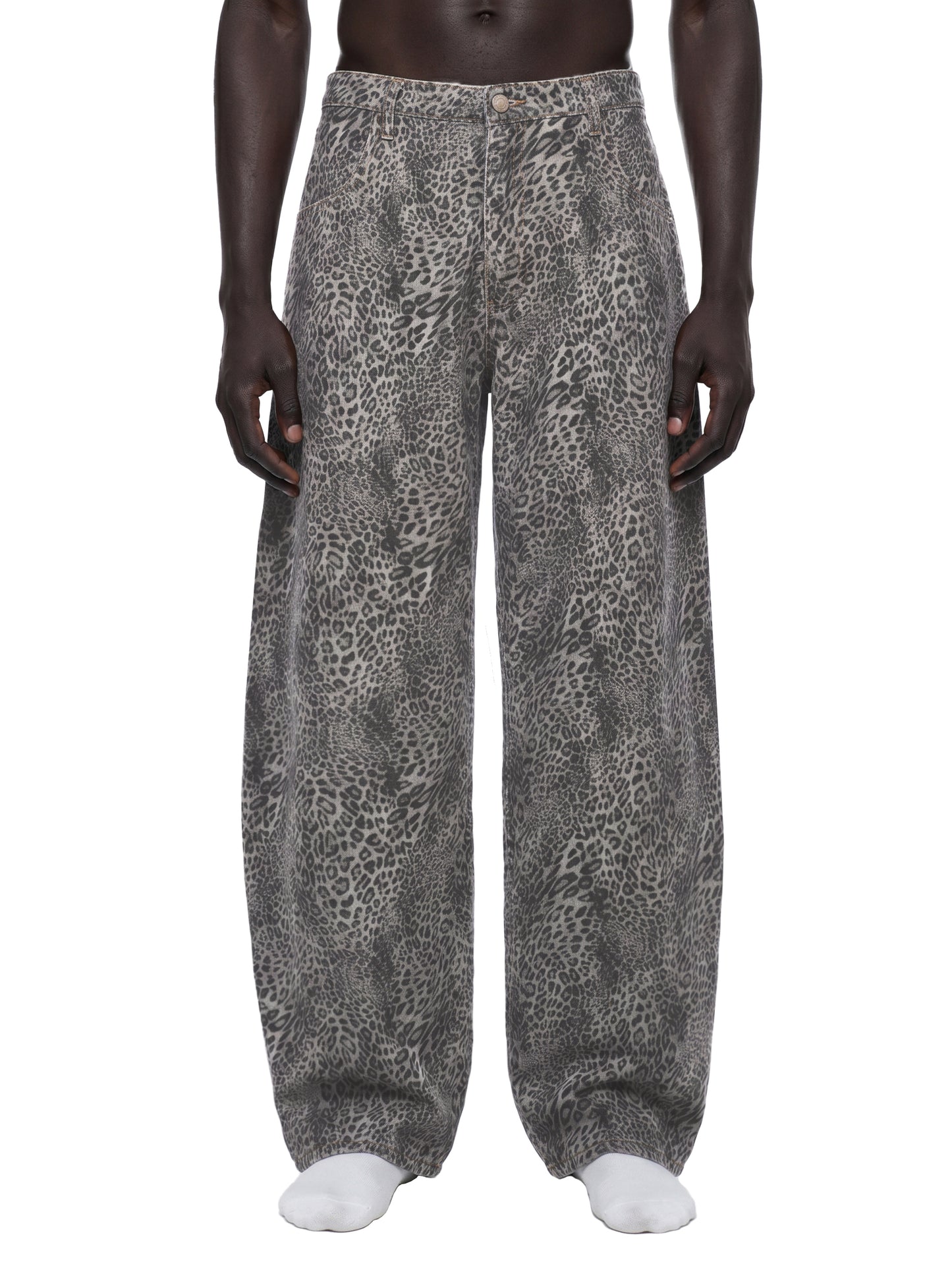 VINTAGE WASH LEOPARD WIDE LEG JEANS - LEOPARD GRAY