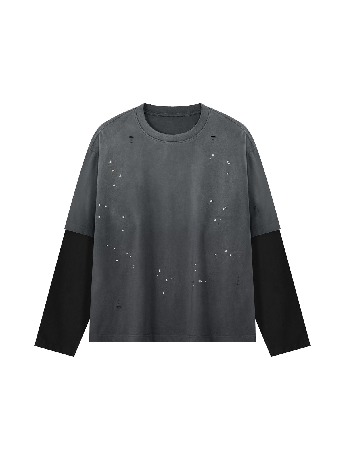 Vintage Wash Distressed Layer T-Shirt - Dark Gray with Black