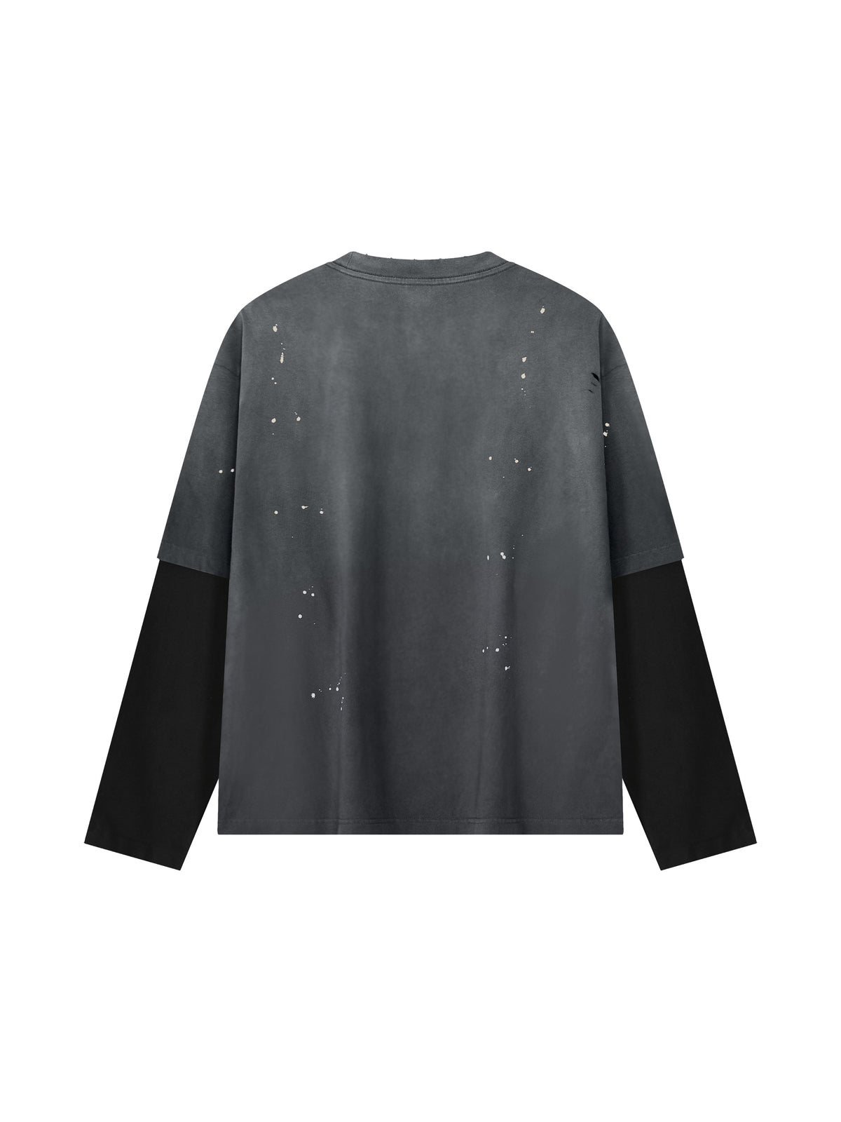 Vintage Wash Distressed Layer T-Shirt - Dark Gray with Black