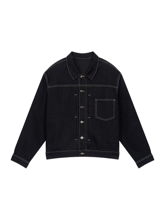 Boxy Raw Denim Jacket - Black